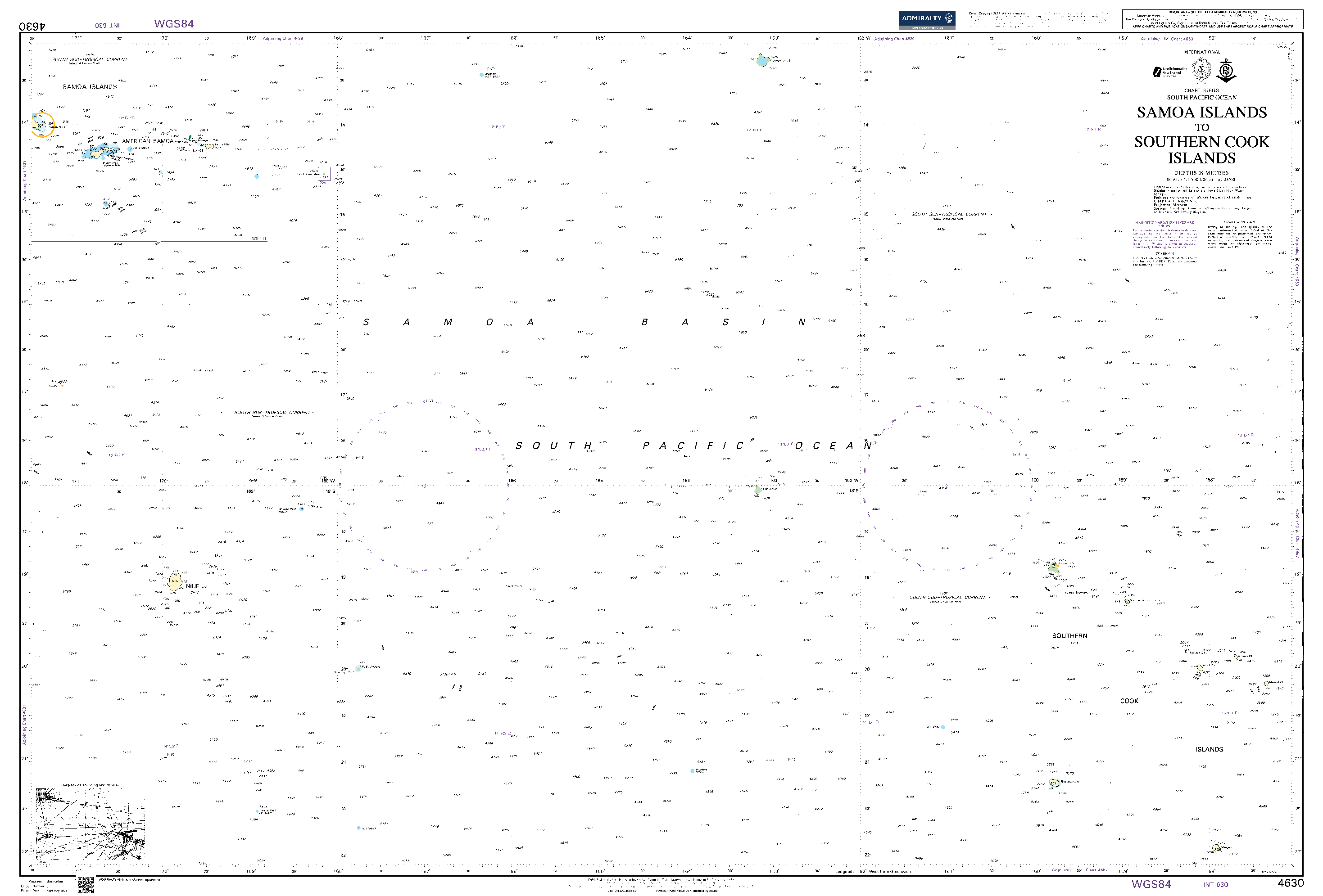 British Admiralty Nautical Chart  4630: Samoa Islands to Southern Cook Islands