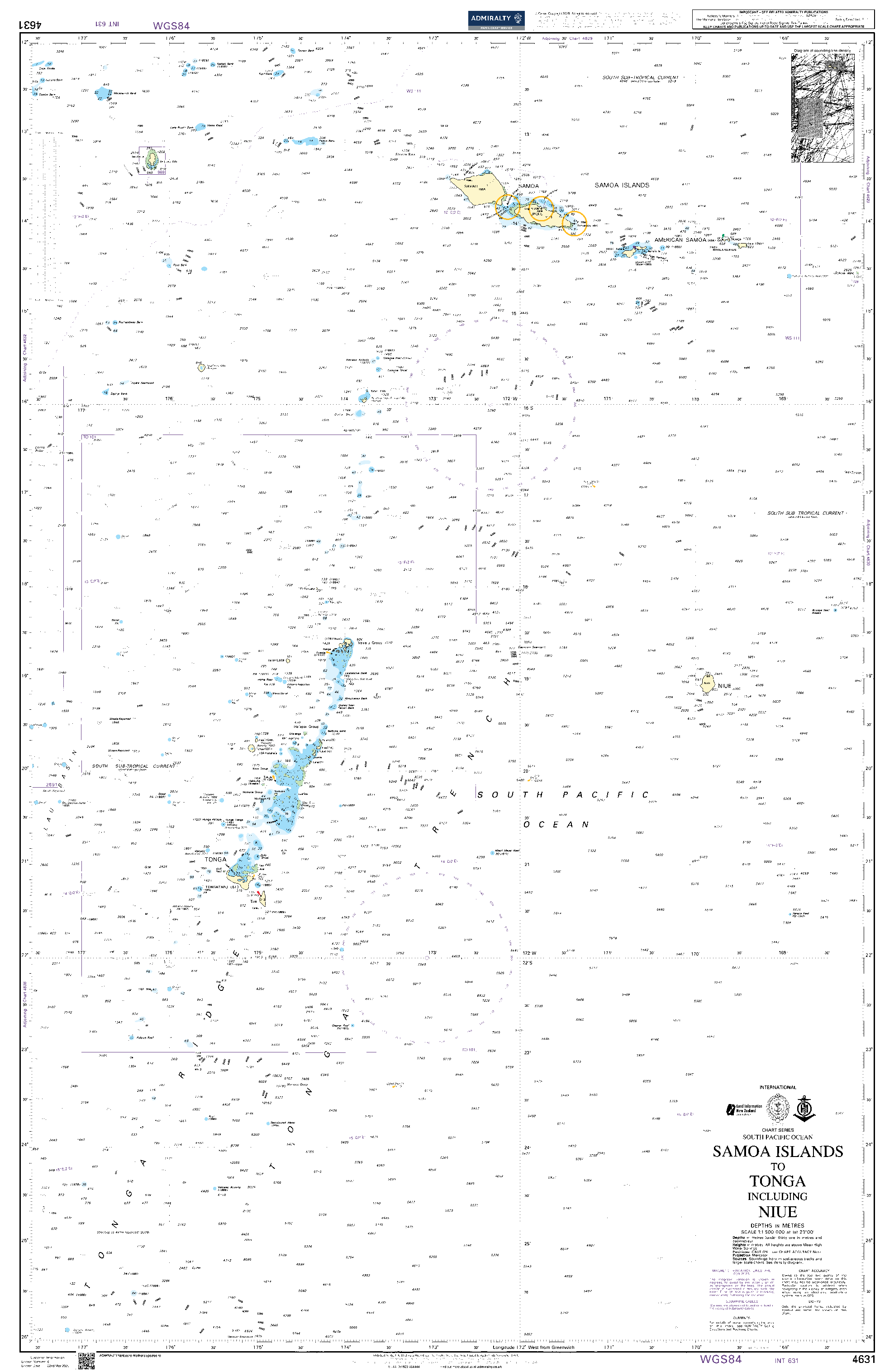 British Admiralty Nautical Chart 4631: Samoa Islands to Tonga including Niue