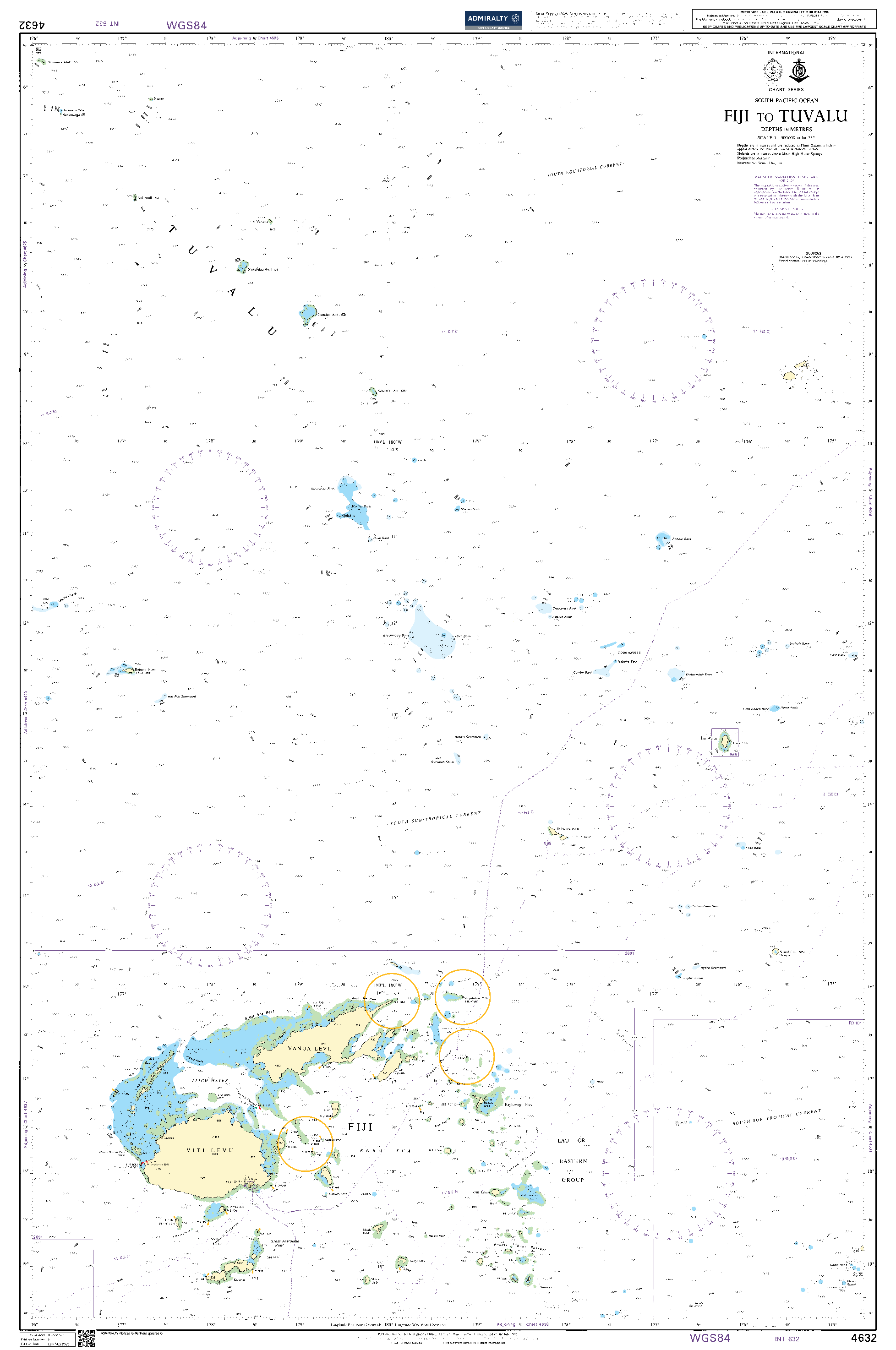 British Admiralty Nautical Chart  4632: Fiji to Tuvalu