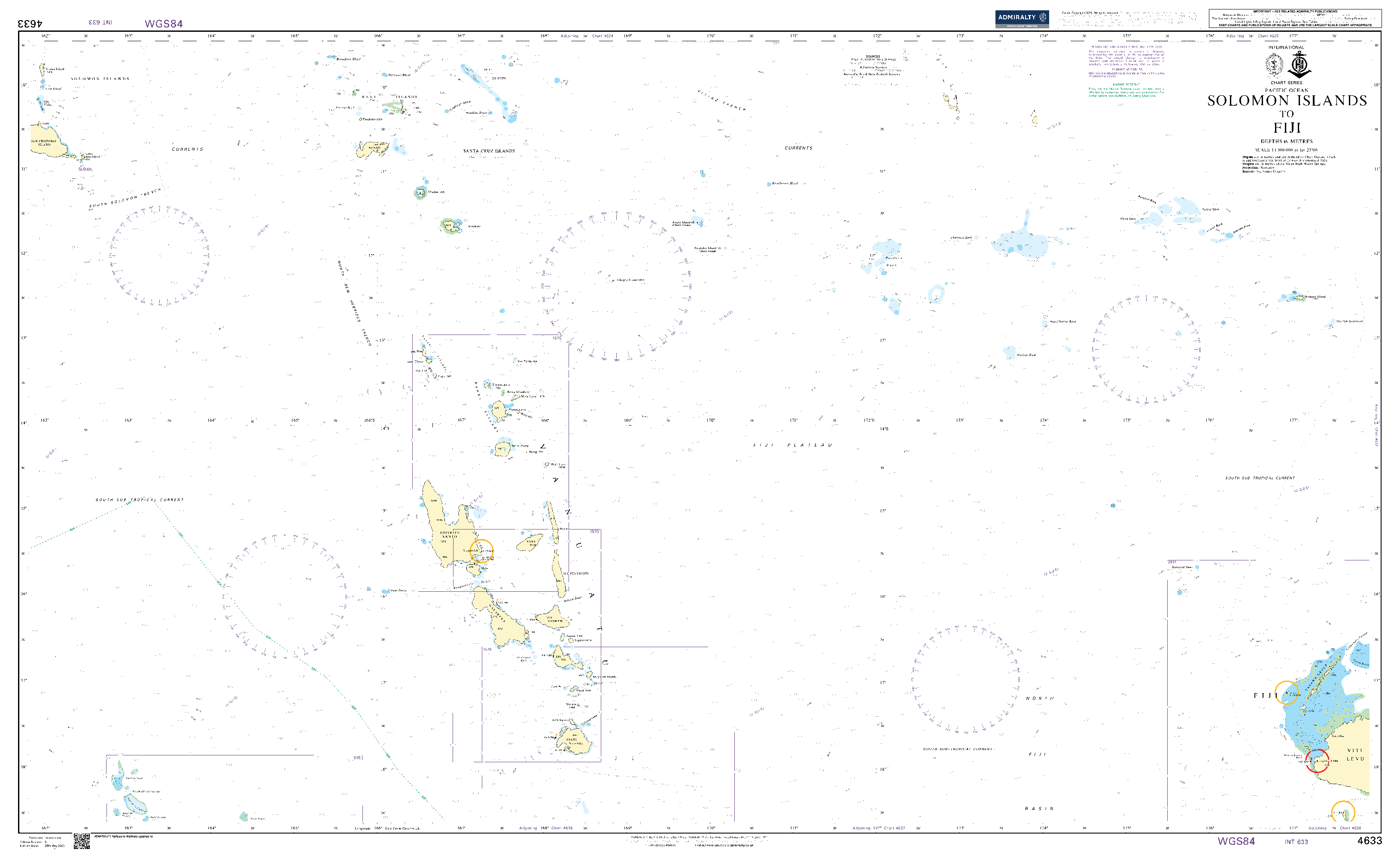 British Admiralty Nautical Chart  4633: Solomon Islands to Fiji