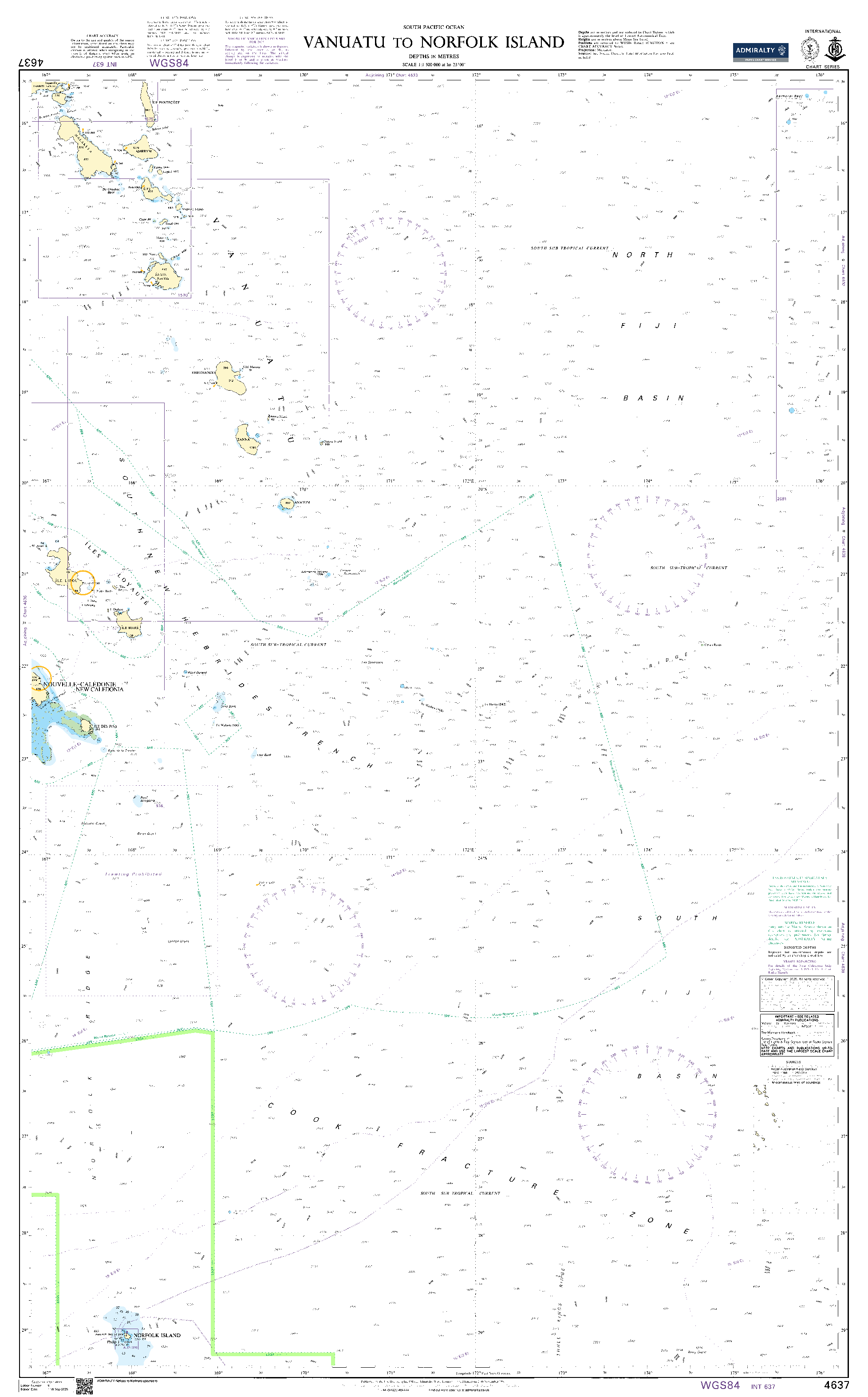 British Admiralty Nautical Chart 4637: Vanuatu to Norfolk Island