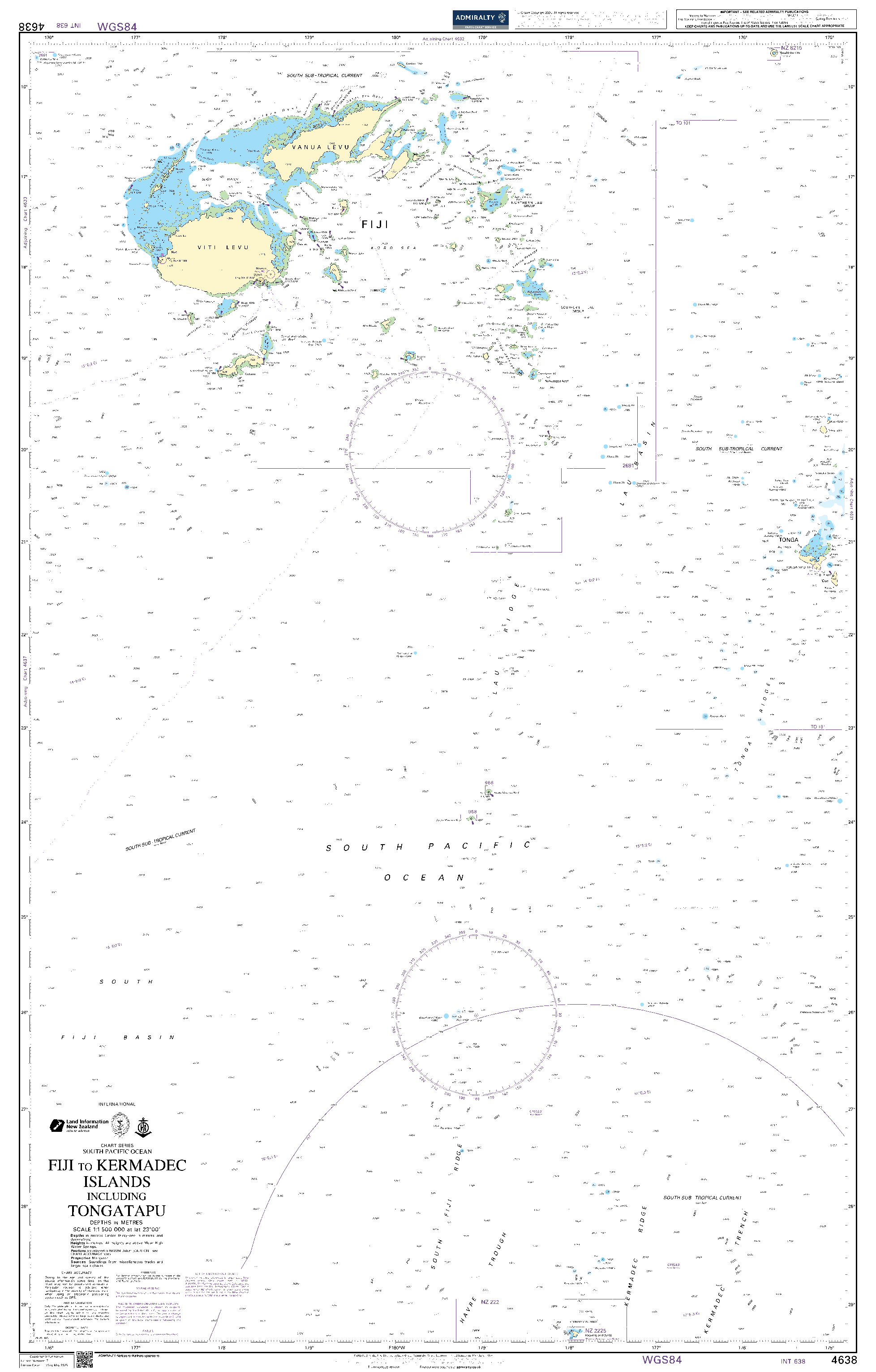 British Admiralty Nautical Chart 4638: Fiji to Kermadec Islands including Tongatapu