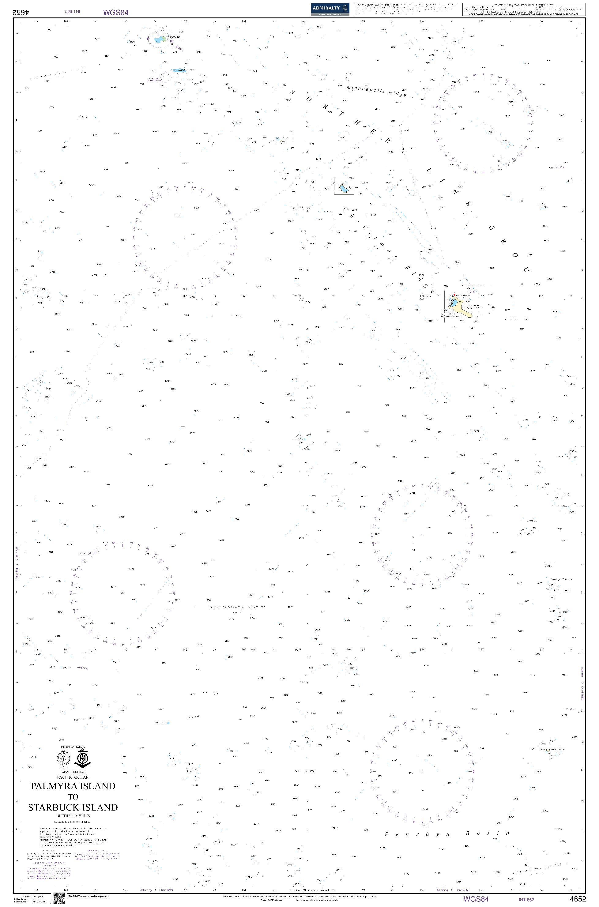 British Admiralty Nautical Chart 4652: Palmyra Island to Starbuck Island
