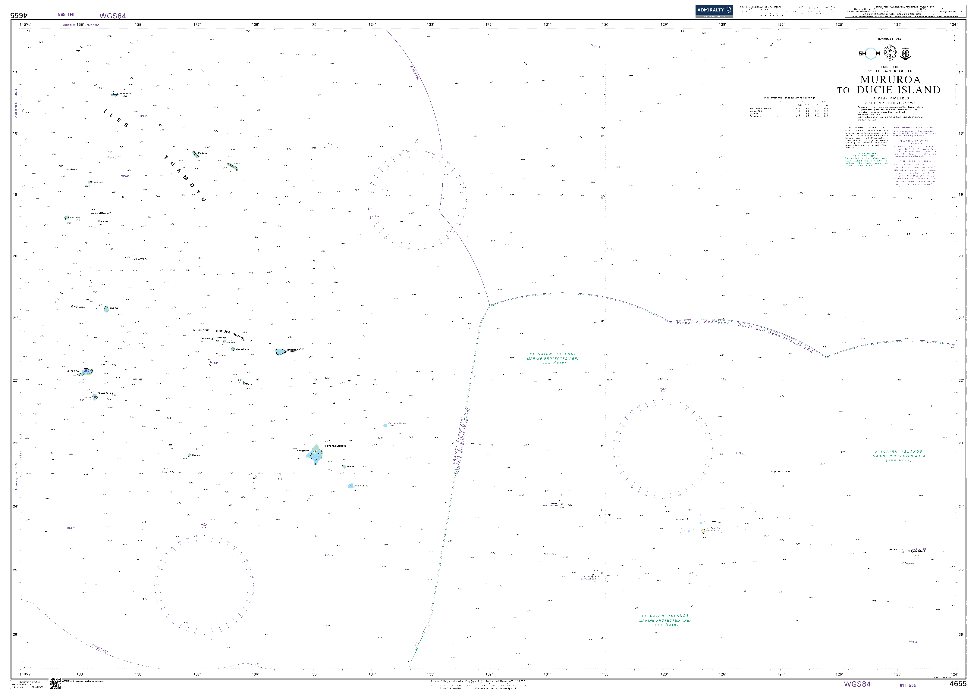 British Admiralty Nautical Chart  4655: Mururoa to Ducie Island