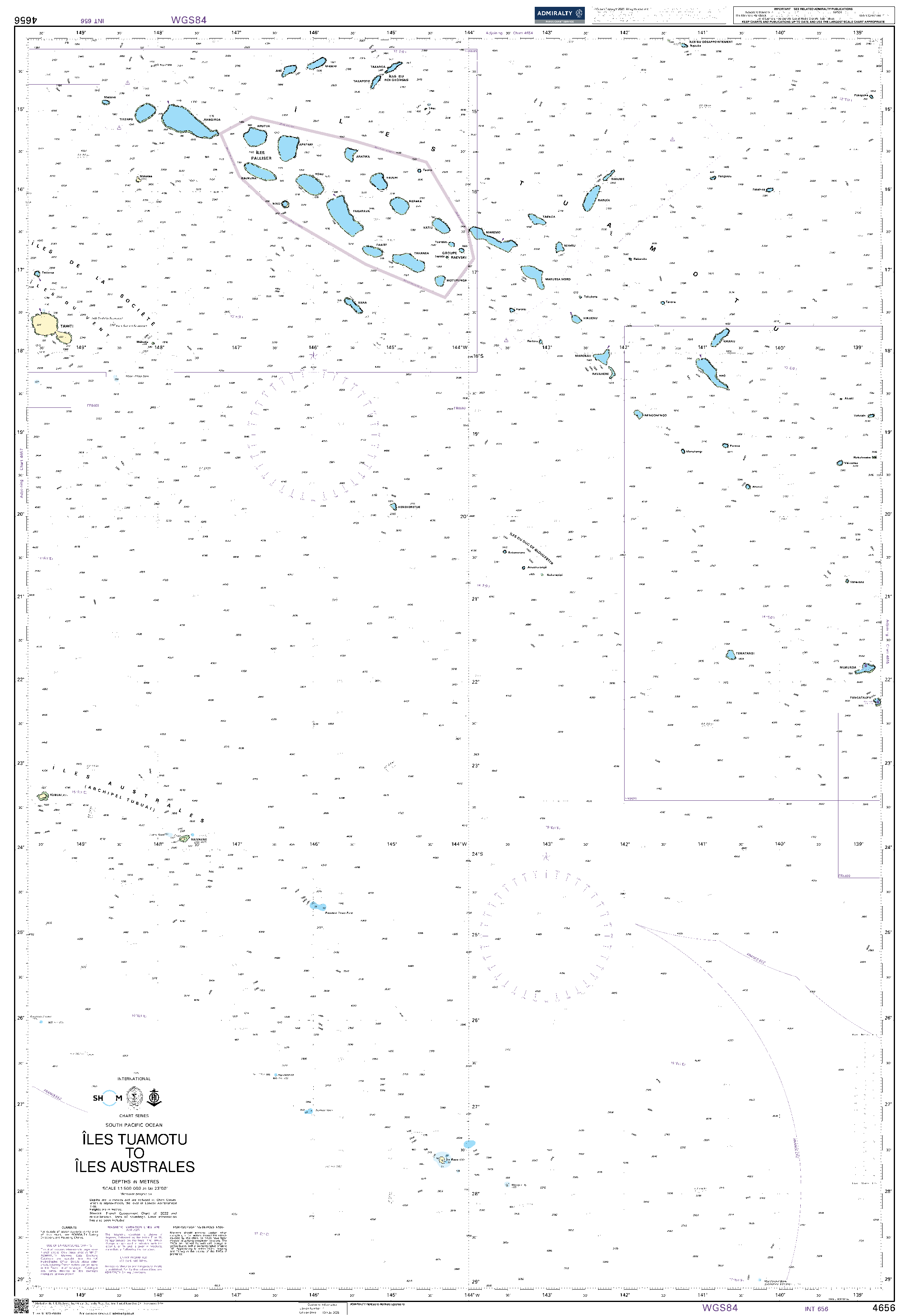 British Admiralty Nautical Chart  4656: Archipel des Tuamotu to Iles Australes