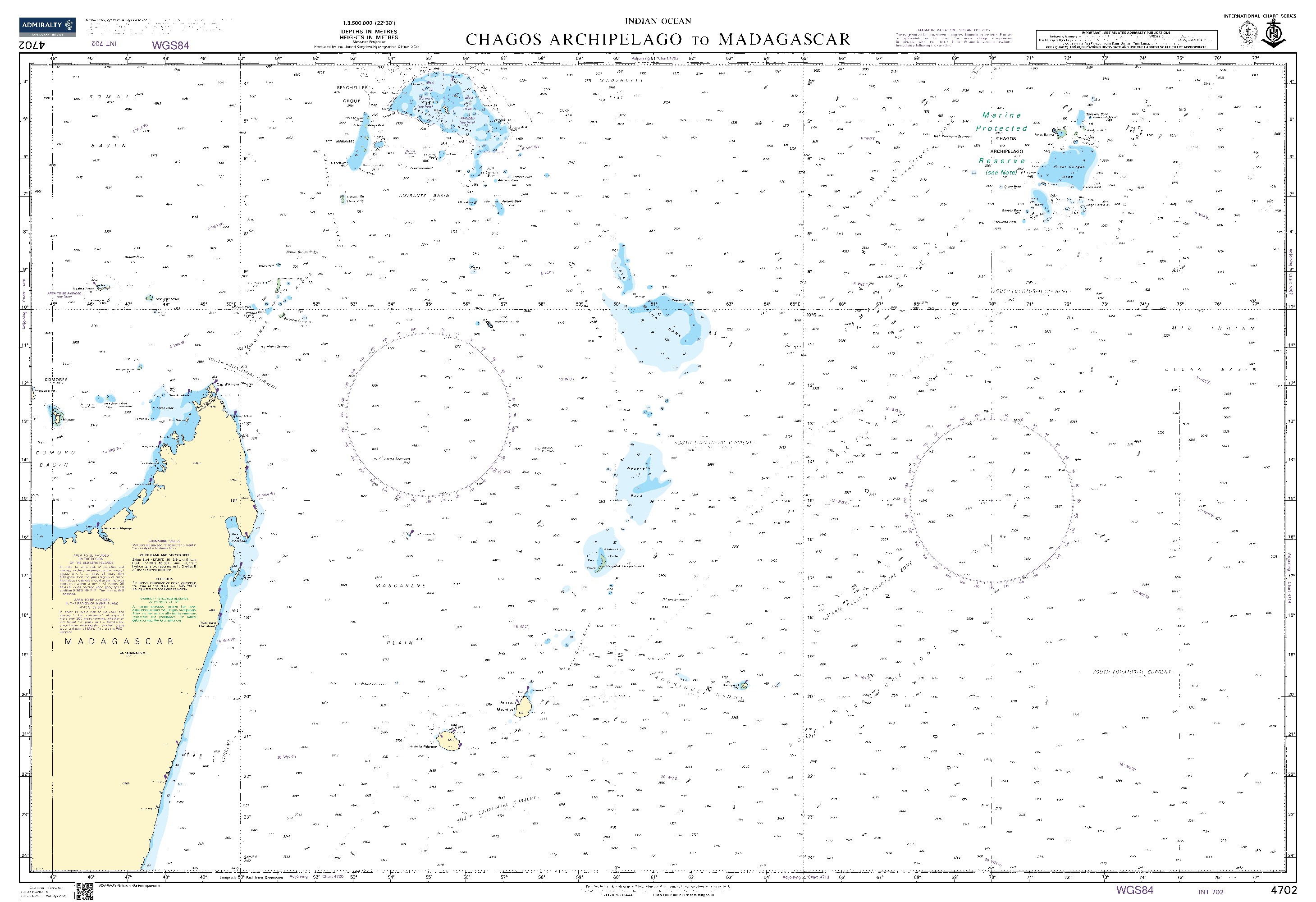 British Admiralty Nautical Chart  4702: Chagos Archipelago to Madagascar