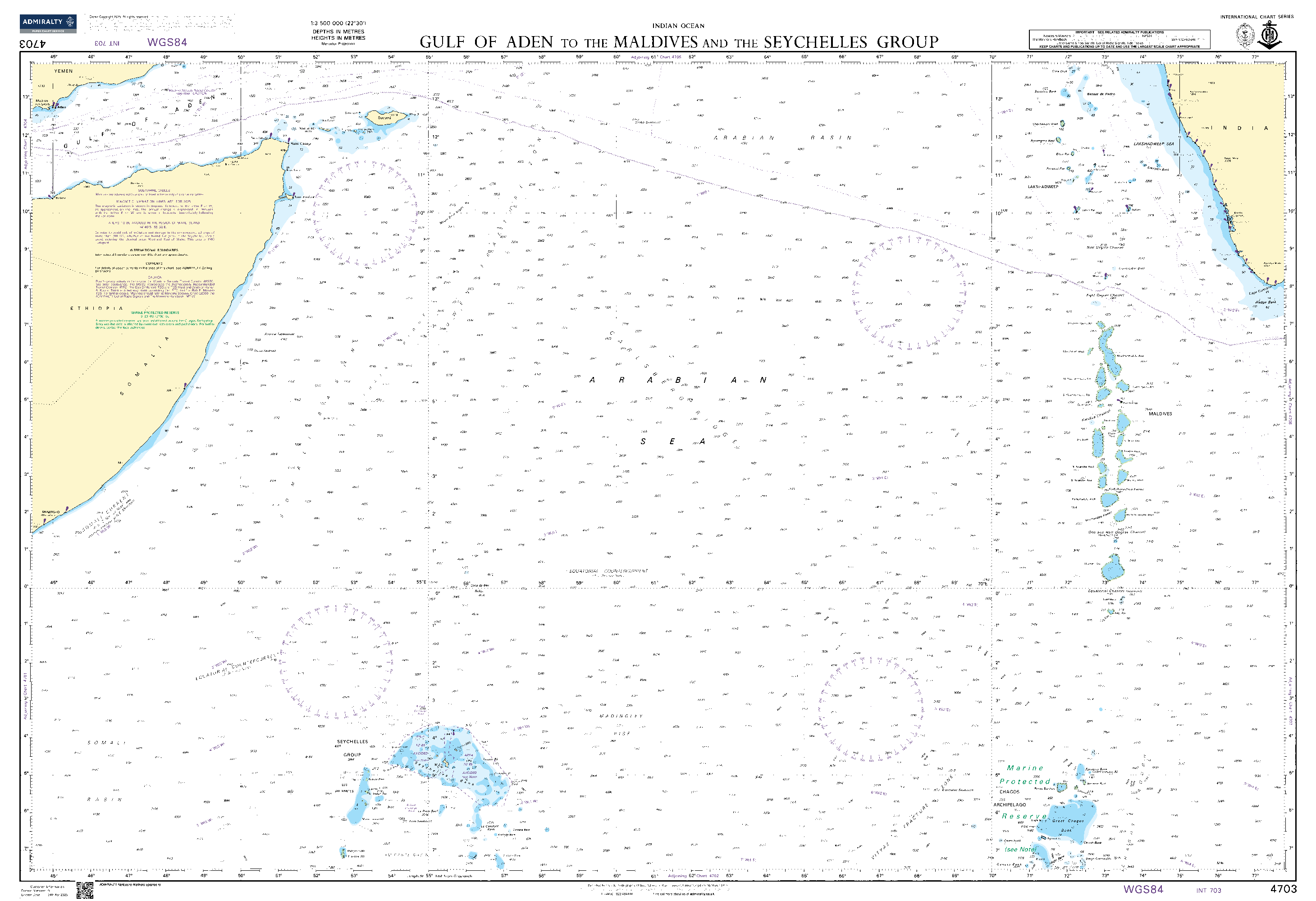 British Admiralty Nautical Chart  4703: Gulf of Aden to the Maldives and Seychelles Group