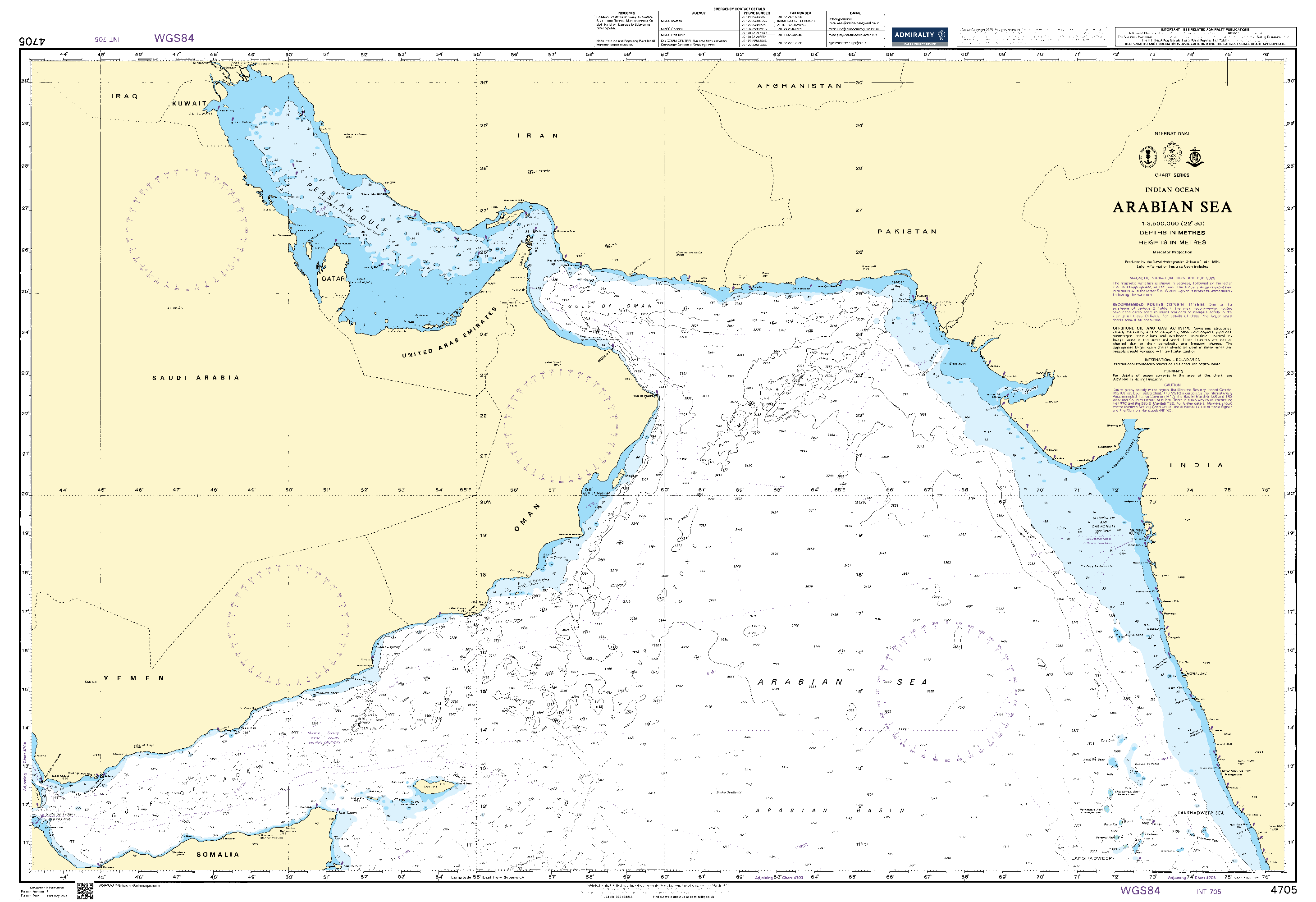 British Admiralty Nautical Chart 4705: Arabian Sea