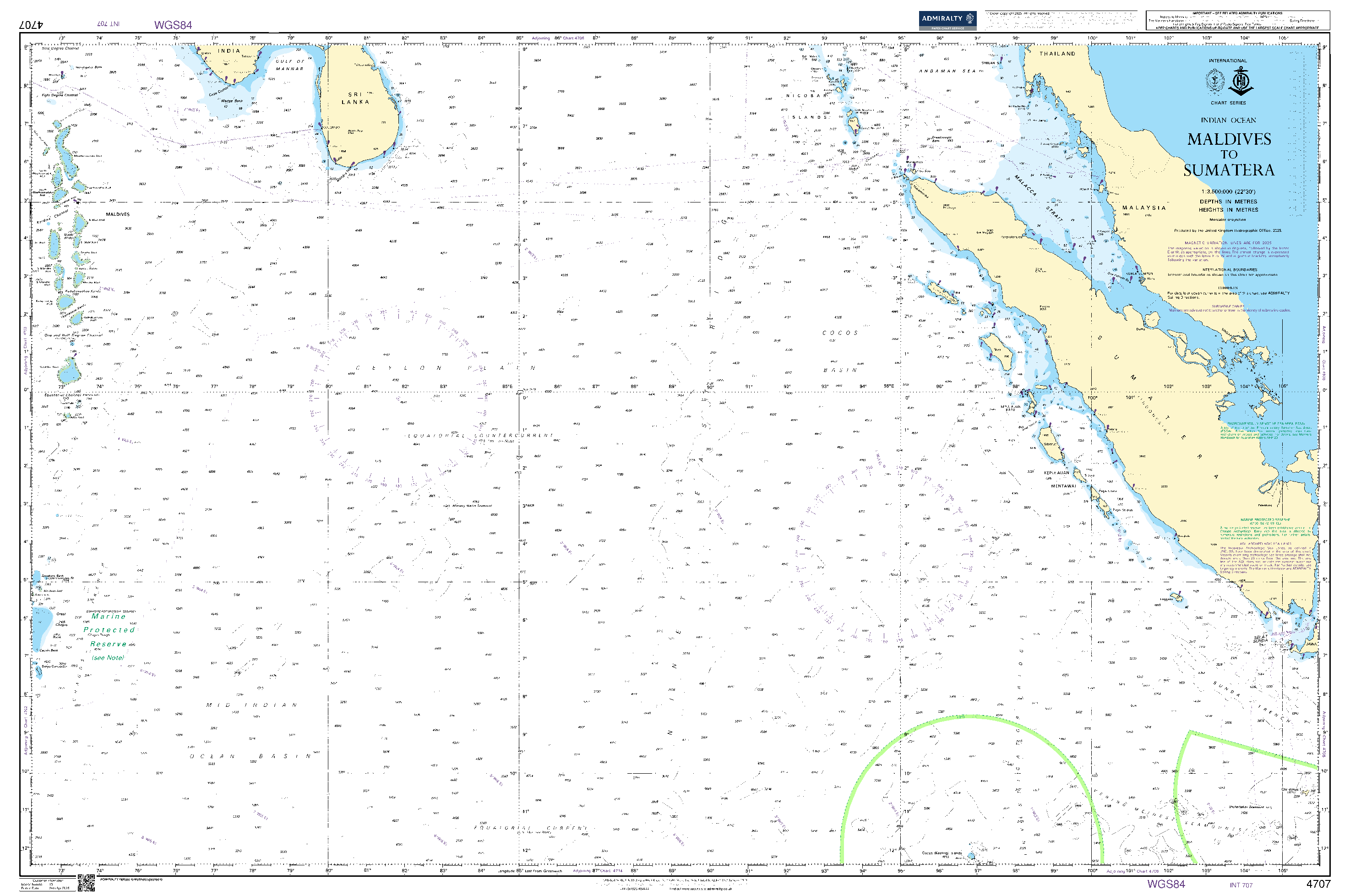 British Admiralty Nautical Chart  4707: Maldives to Sumatera