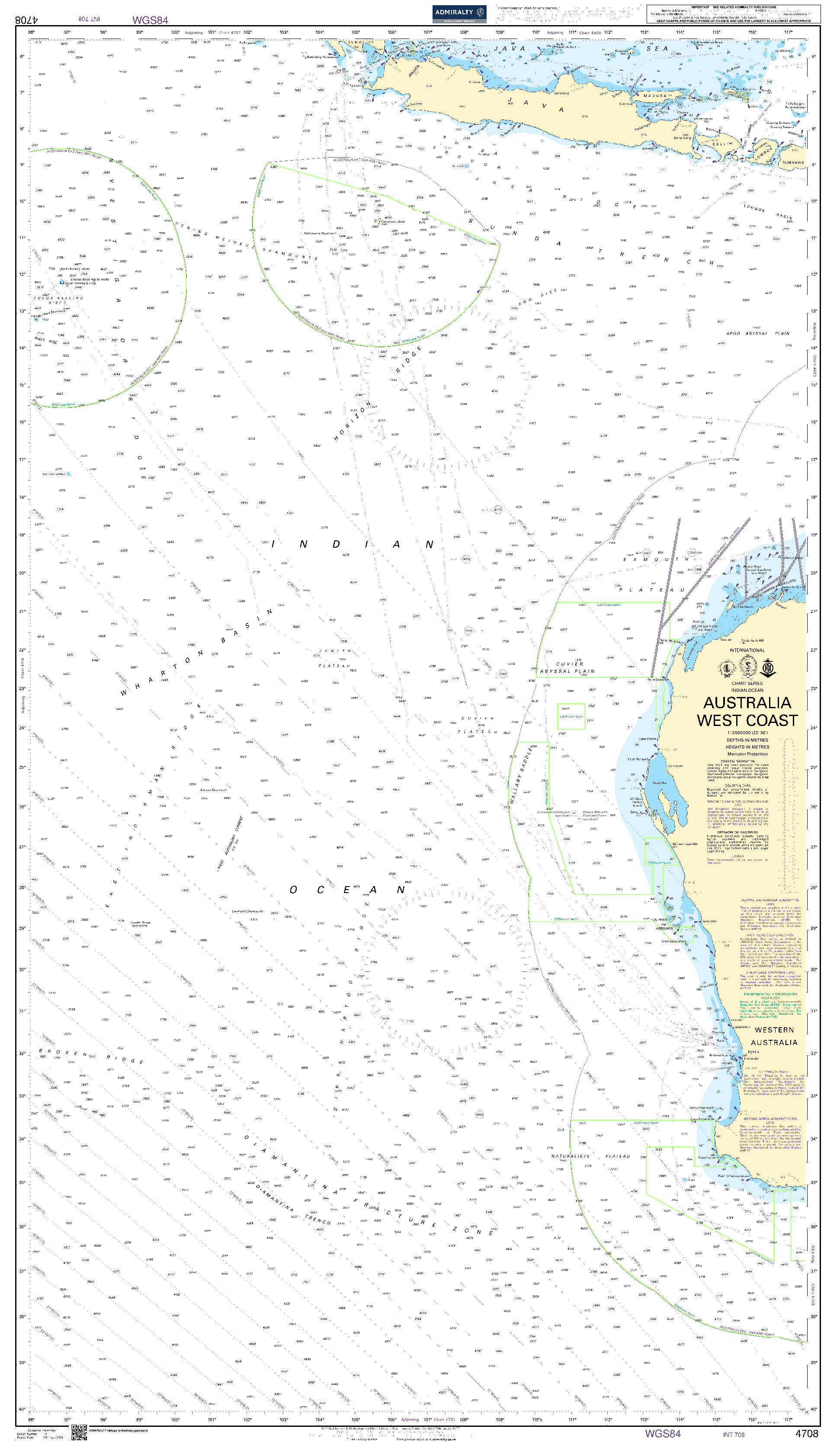 British Admiralty Nautical Chart 4708: Indian Ocean, Australia West Coast
