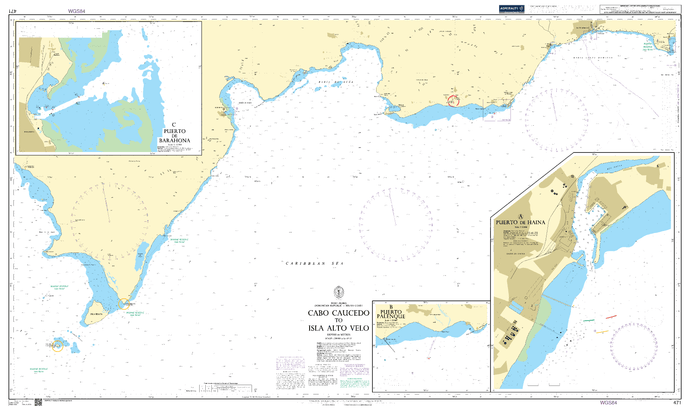 British Admiralty Nautical Chart 471: Cabo Caucedo to Isla Alto Velo