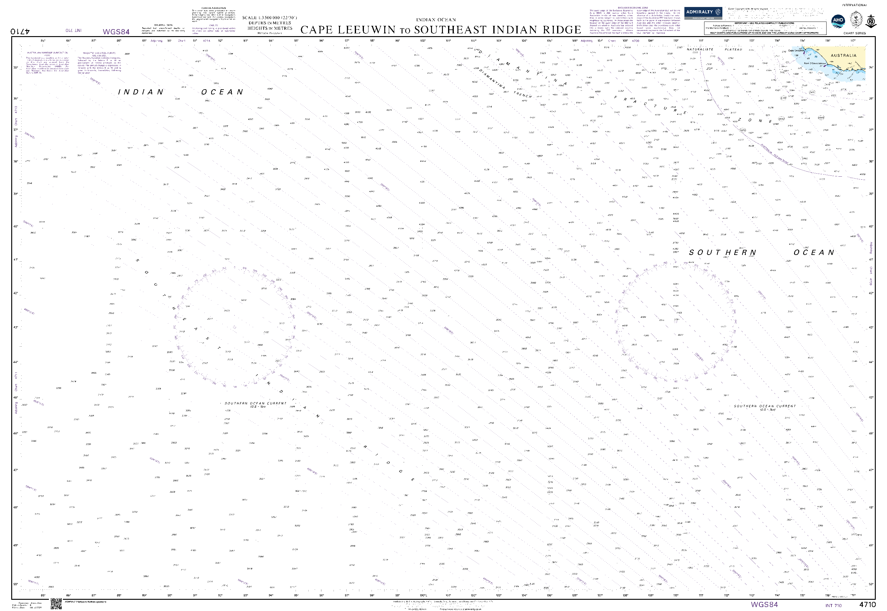 British Admiralty Nautical Chart 4710: Indian Ocean, Cape Leeuwin to Southeast Indian Ridge