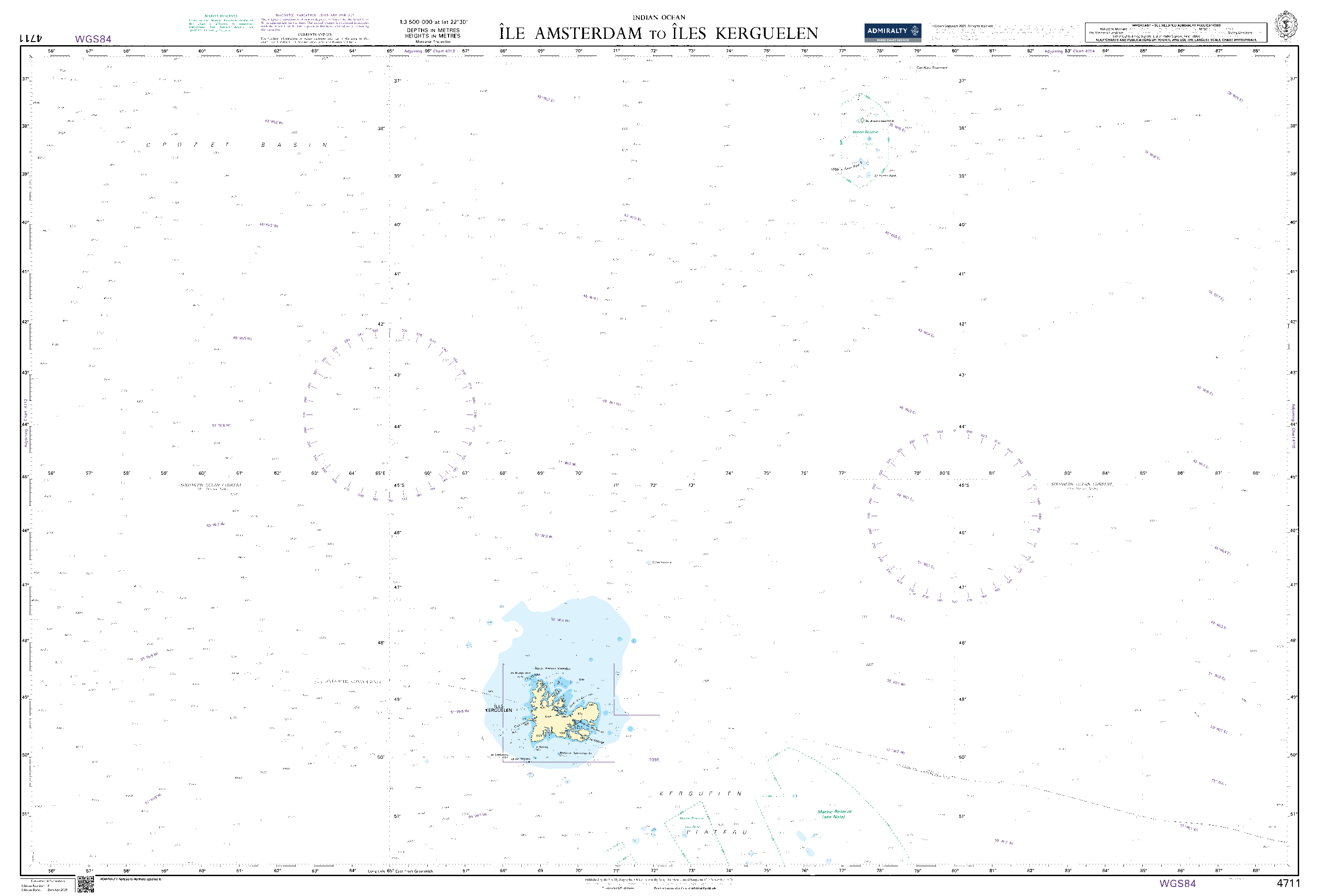 British Admiralty Nautical Chart 4711: Ile Amsterdam to Iles Kerguelen
