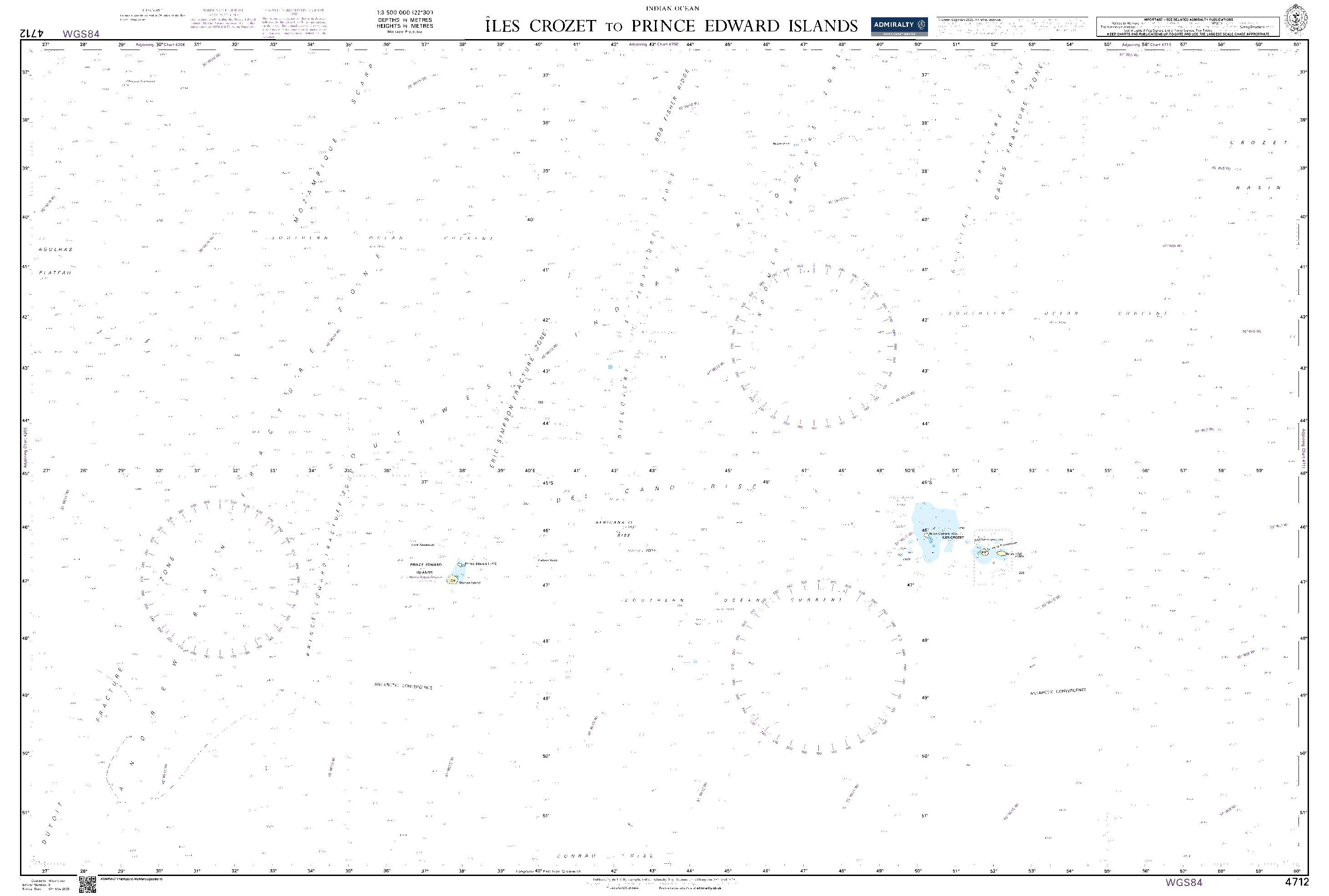 British Admiralty Nautical Chart 4712: Indian Ocean, Îles Crozet to Prince Edward Islands