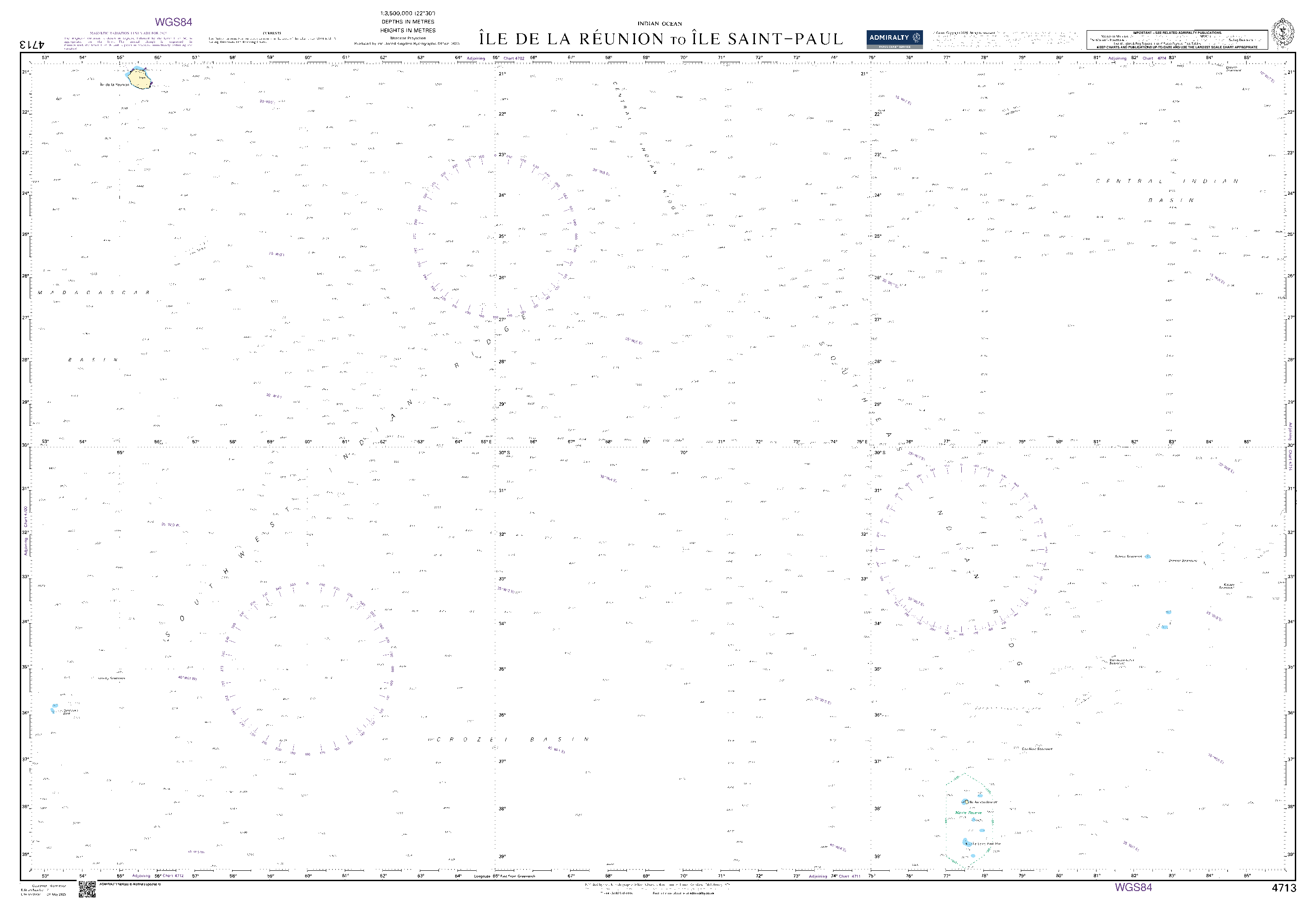 British Admiralty Nautical Chart 4713: Ile de la Reunion to Ile Saint-Paul
