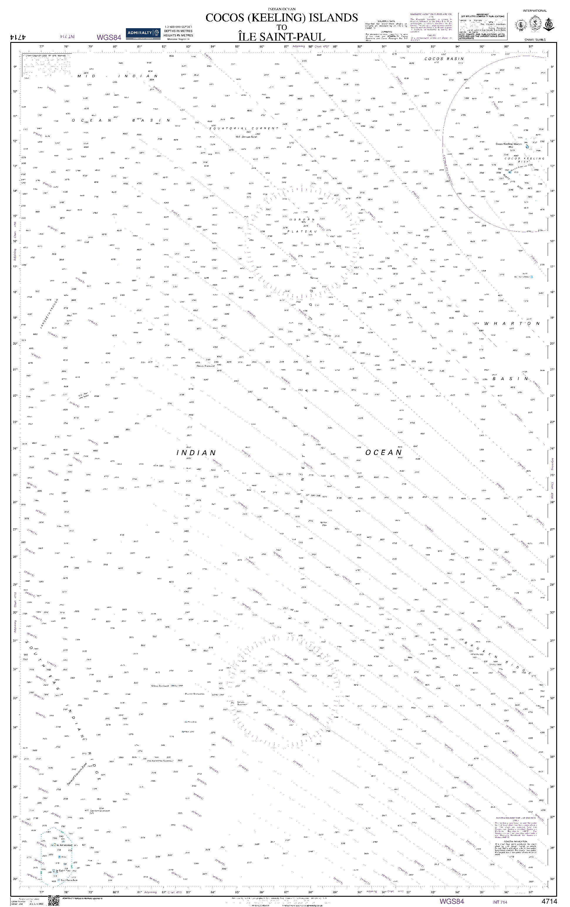 British Admiralty Nautical Chart 4714: Indian Ocean, Cocos (Keeling) Islands to Île Saint-Paul
