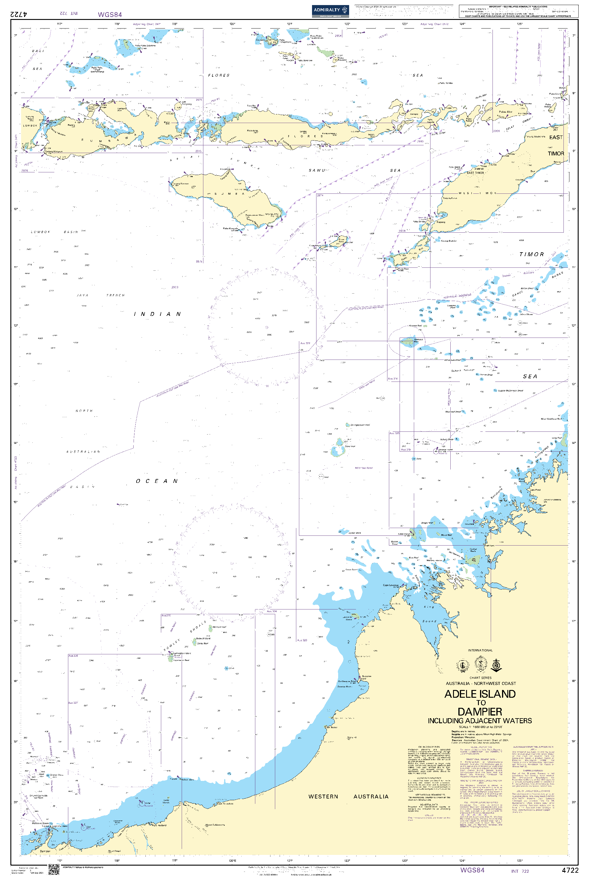 British Admiralty Nautical Chart  4722: Australia – Northwest Coast, Adele Island to Dampier including adjacent waters