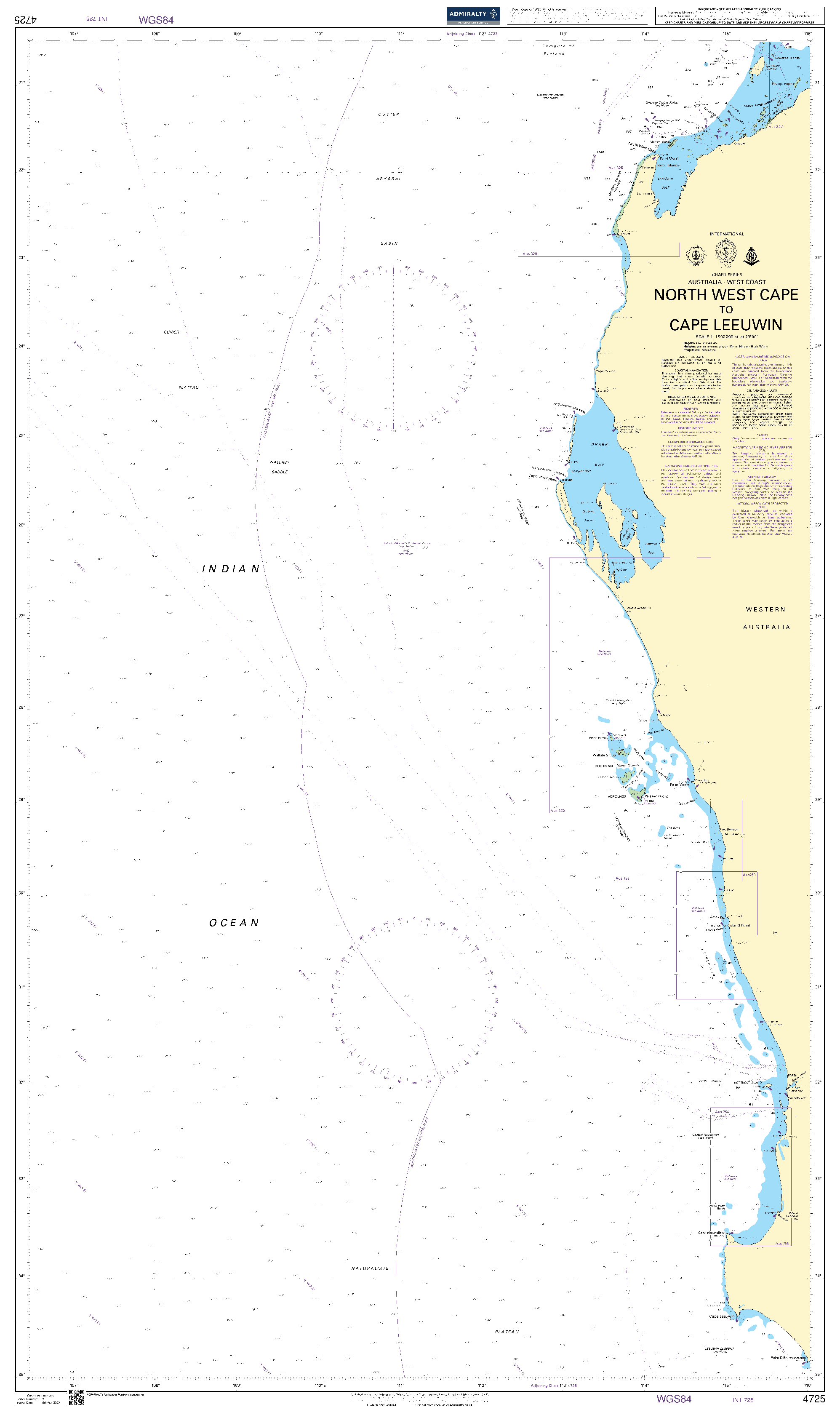 British Admiralty Nautical Chart 4725: North West Cape to Cape Leeuwin