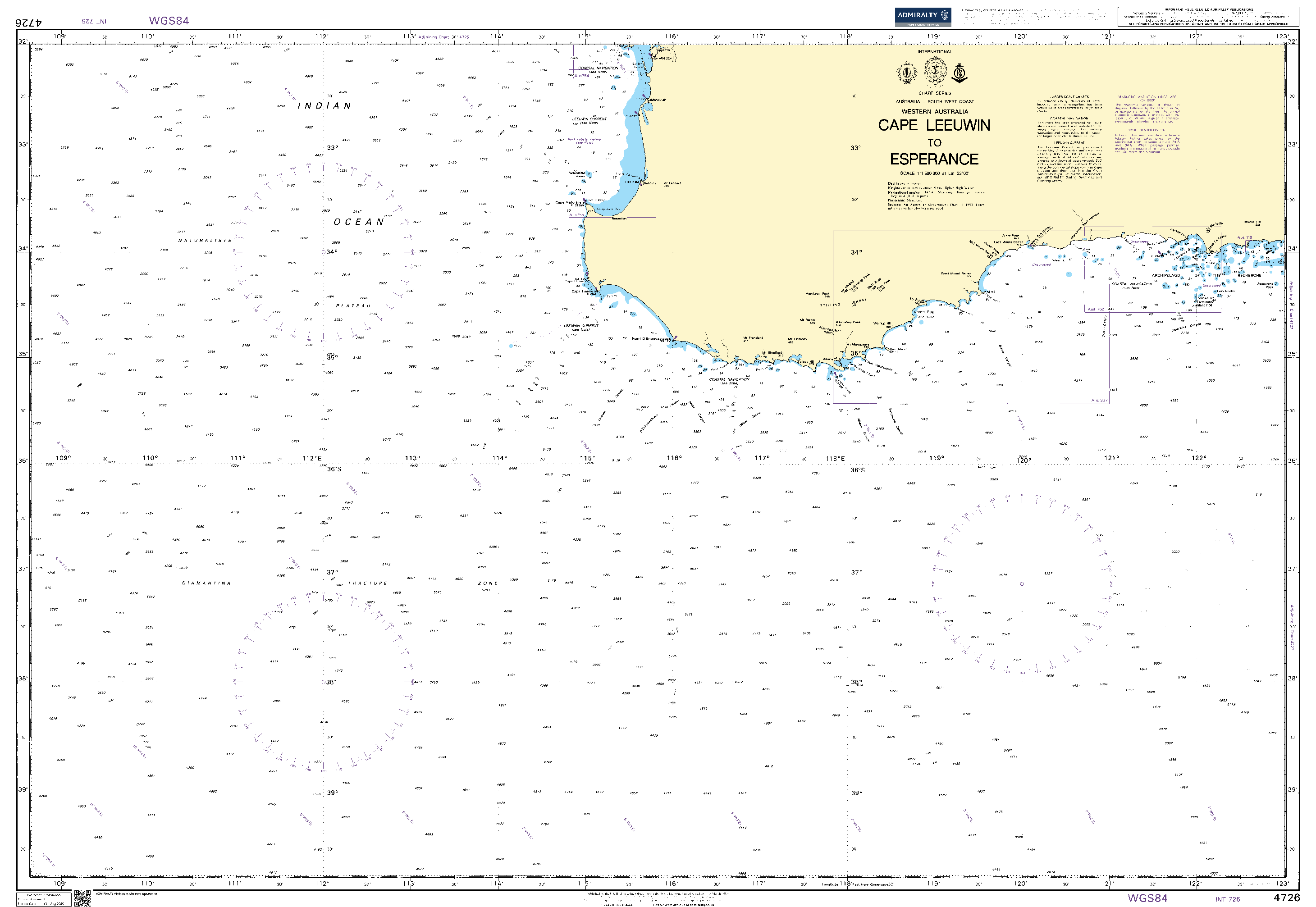 British Admiralty Nautical Chart 4726: Cape Leeuwin to Esperance