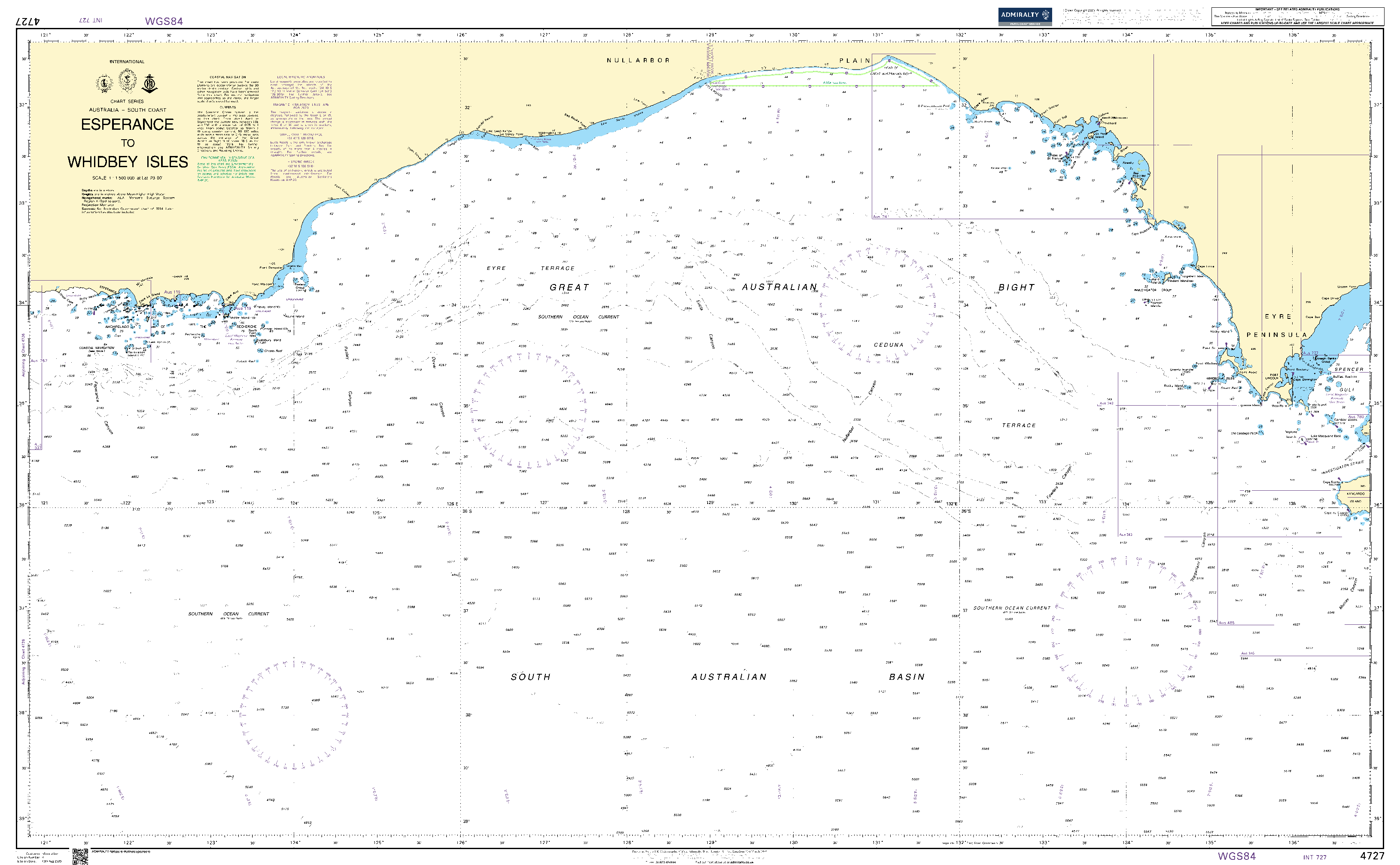 British Admiralty Nautical Chart  4727: Esperance to Whidbey Isles
