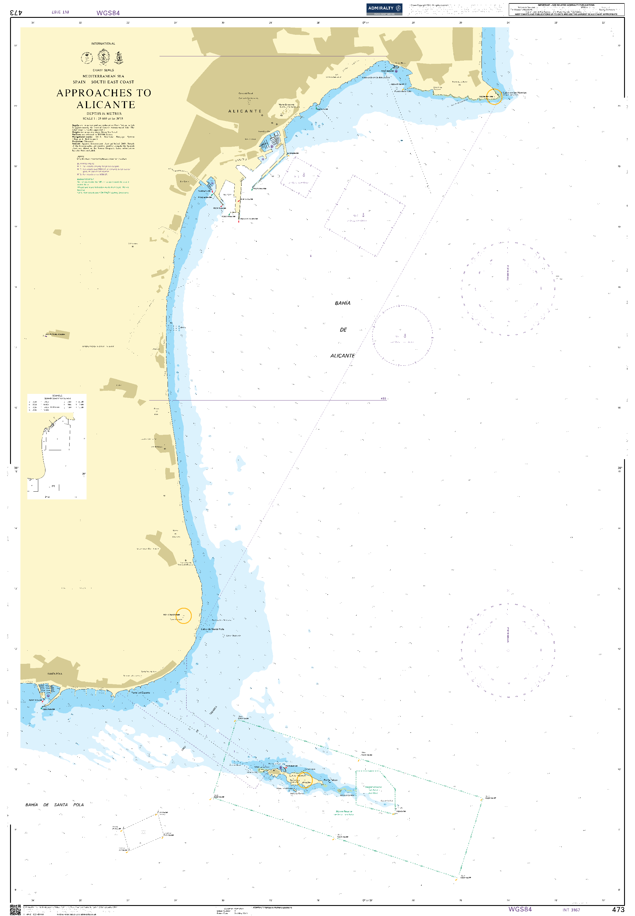 British Admiralty Nautical Chart  473: Approaches to Alicante