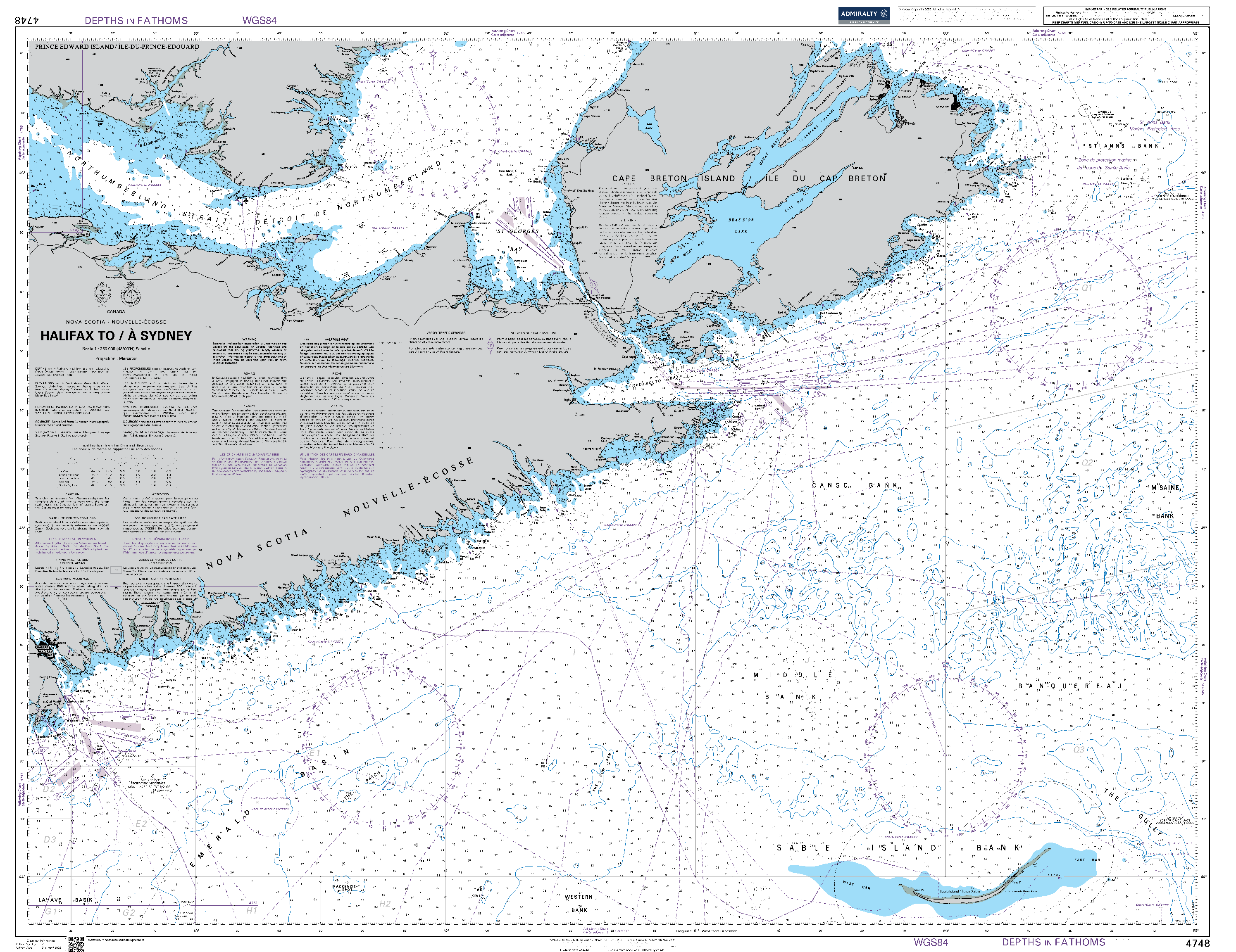 British Admiralty Nautical Chart 4748: Halifax to/a Sydney