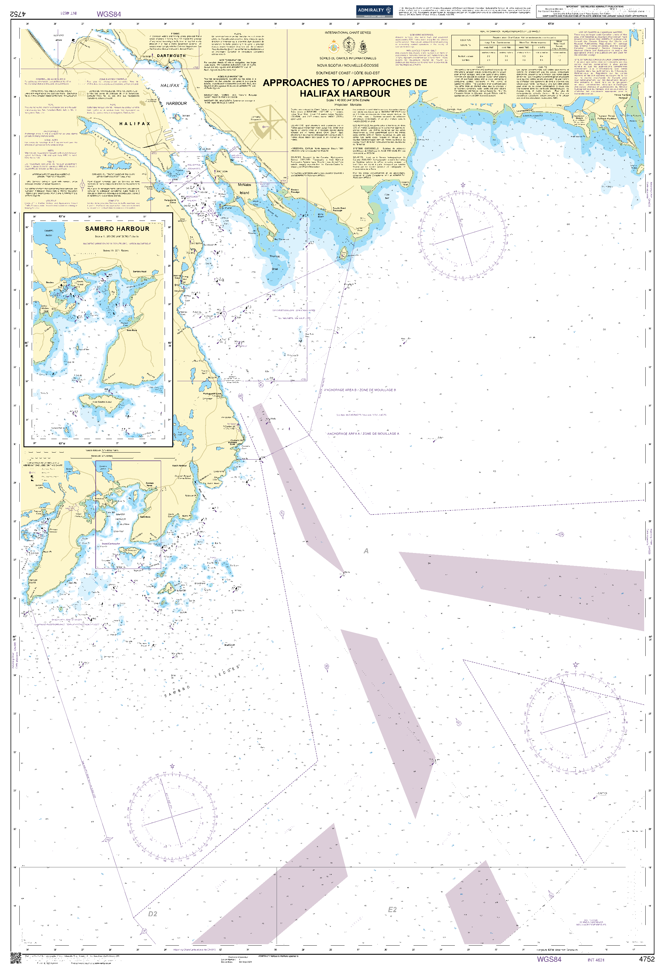 British Admiralty Nautical Chart 4752: Approaches To/Approches De Halifax Harbour