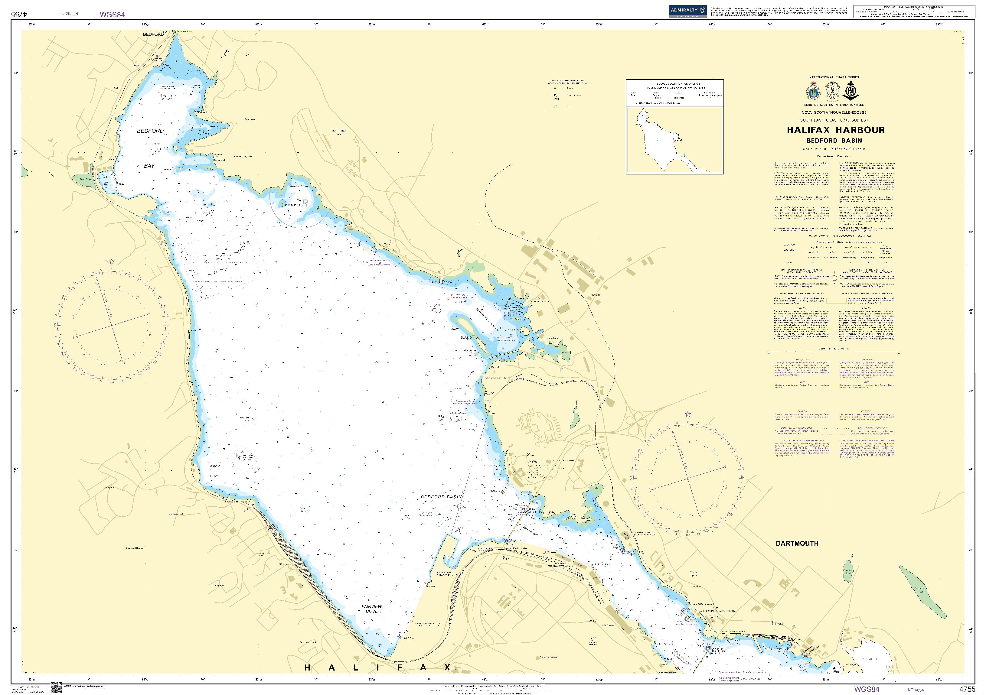 British Admiralty Nautical Chart 4755: Halifax Harbour Bedford Basin