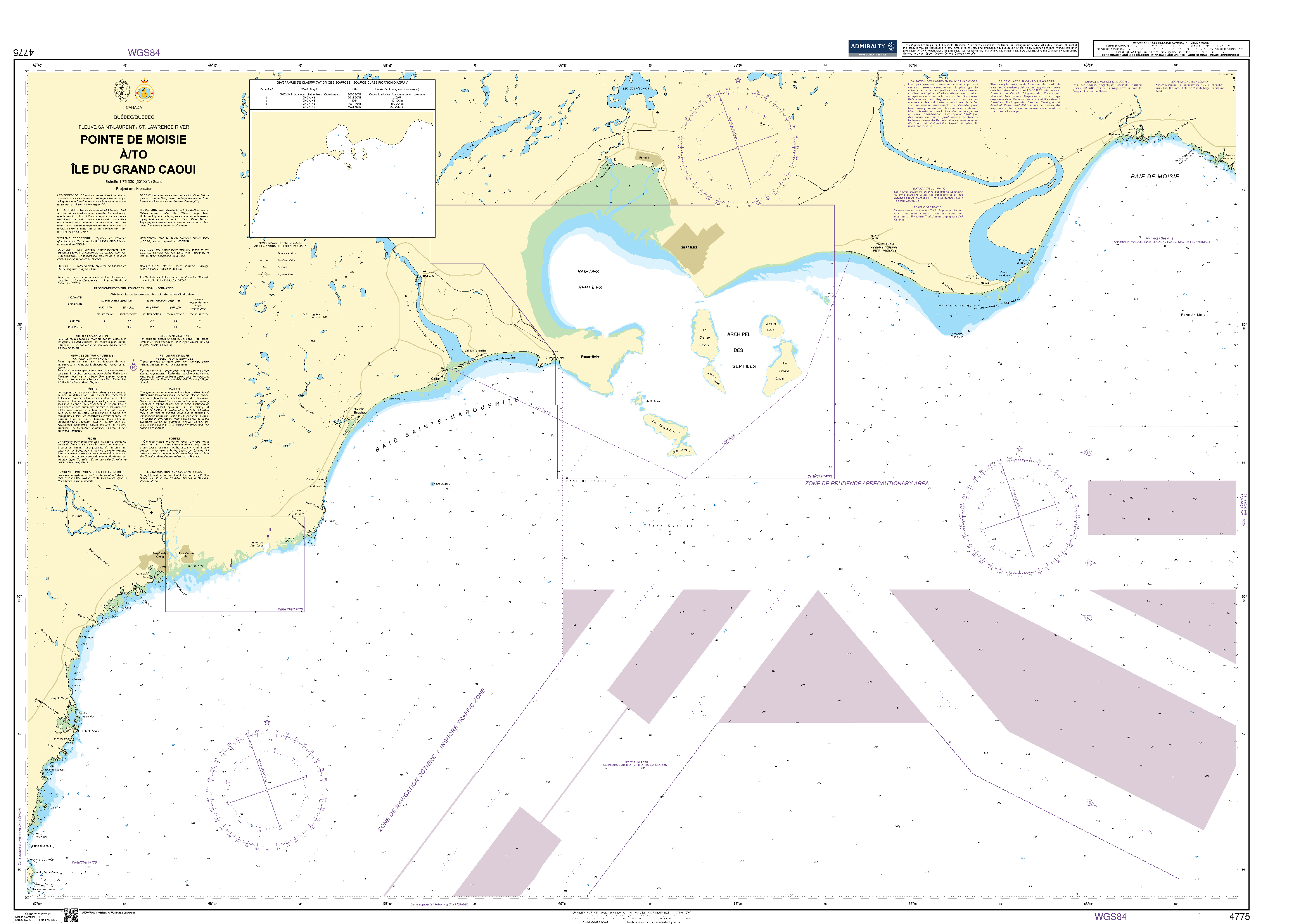 British Admiralty Nautical Chart 4775: Canada, Québec/Quebec, Fleuve Saint-Laurent / St. Lawrence River, Pointe de Moisie à/to Île du Grand Caoui
