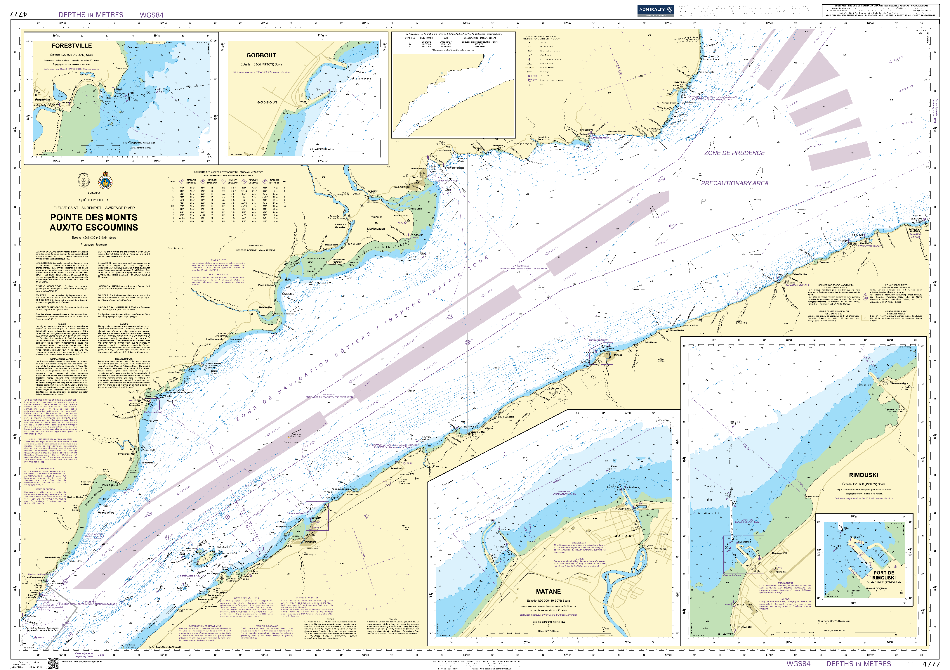 British Admiralty Nautical Chart 4777: Canada, Québec/Quebec, Fleuve Saint-Laurent/St. Lawrence River, Pointe des Monts aux/to Escoumins