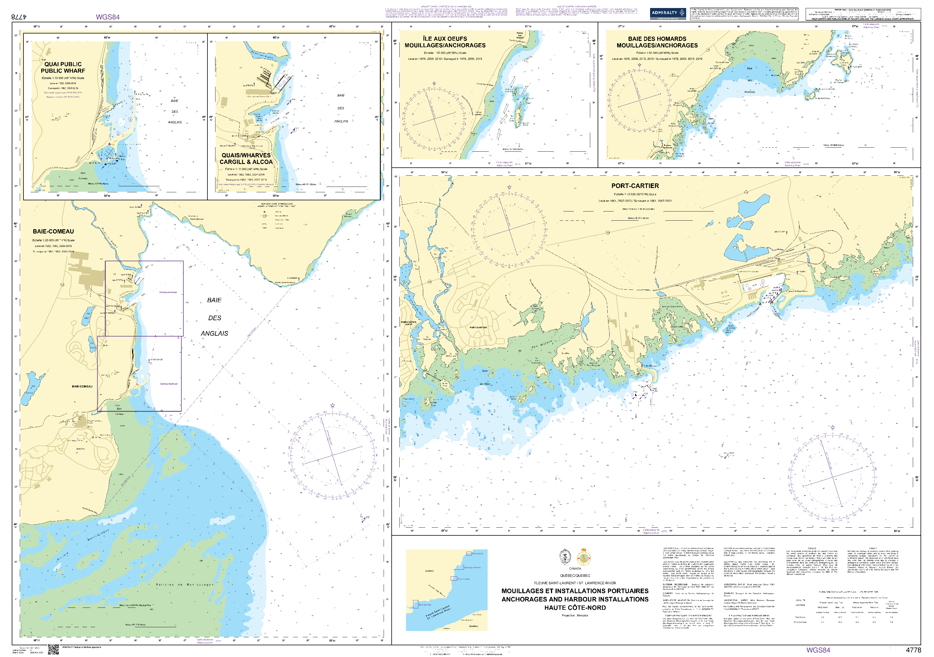 British Admiralty Nautical Chart  4778: Mouillages et Installations Portuaires/Anchorages and Harbour Installations - Haute Cote-Nord