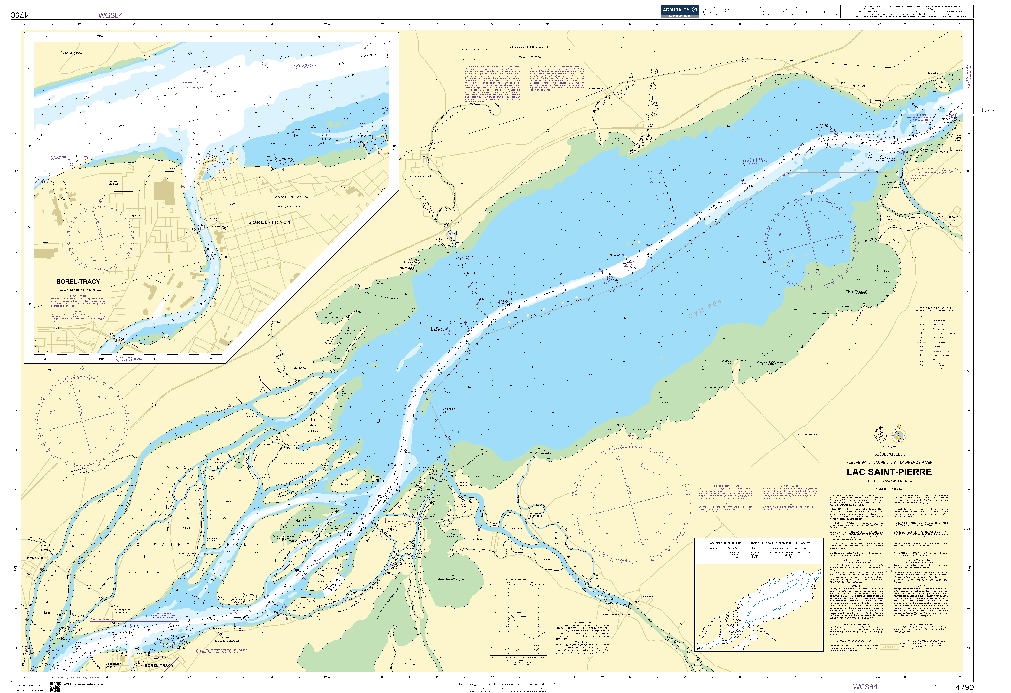 British Admiralty Nautical Chart 4790: Fleuve Saint-Laurent/St Lawrence River, Lac Saint-Pierre