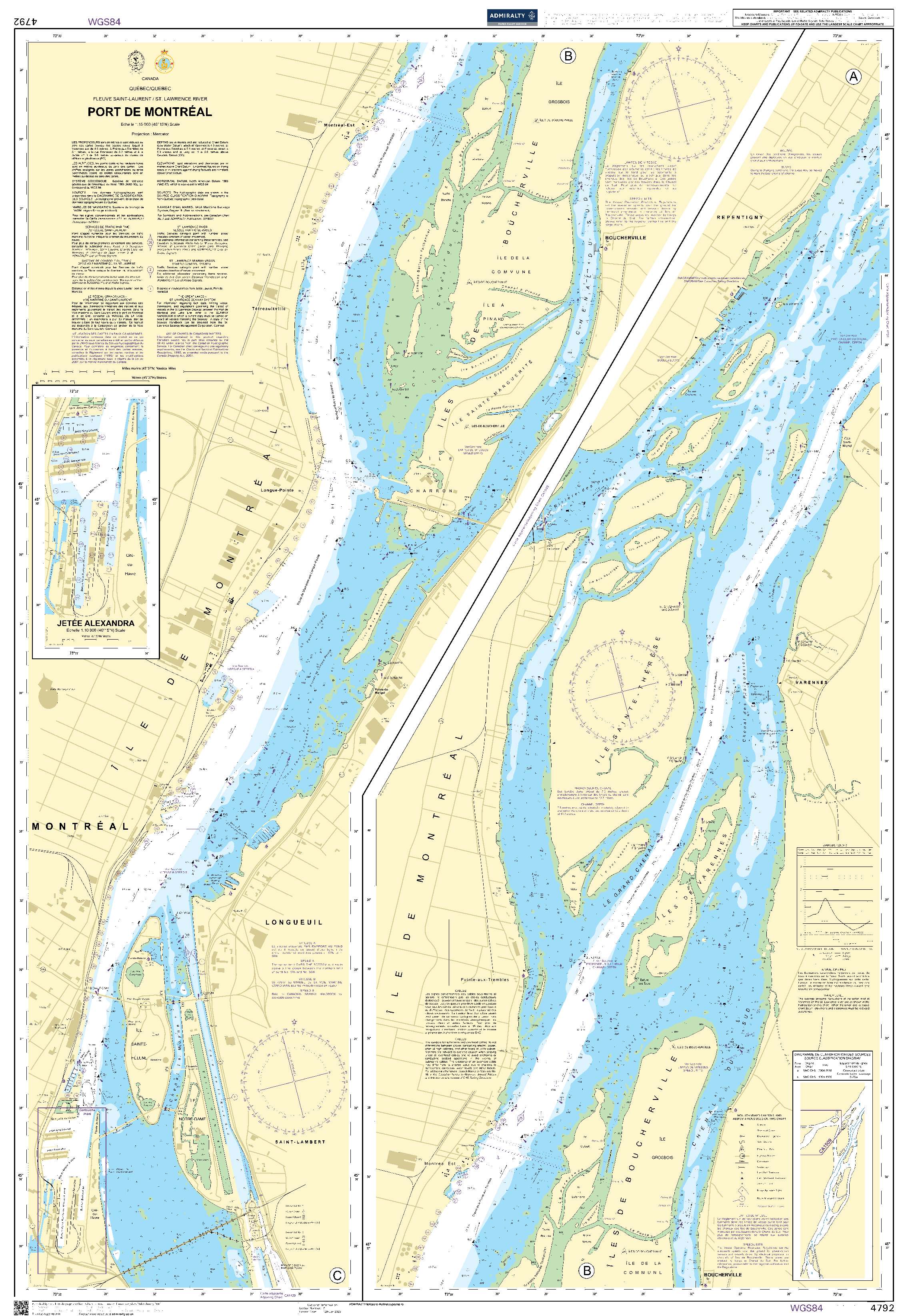 British Admiralty Nautical Chart 4792: Canada - Québec/Quebec - Fleuve Saint-Laurent / St. Lawrence River, Port de Montréal