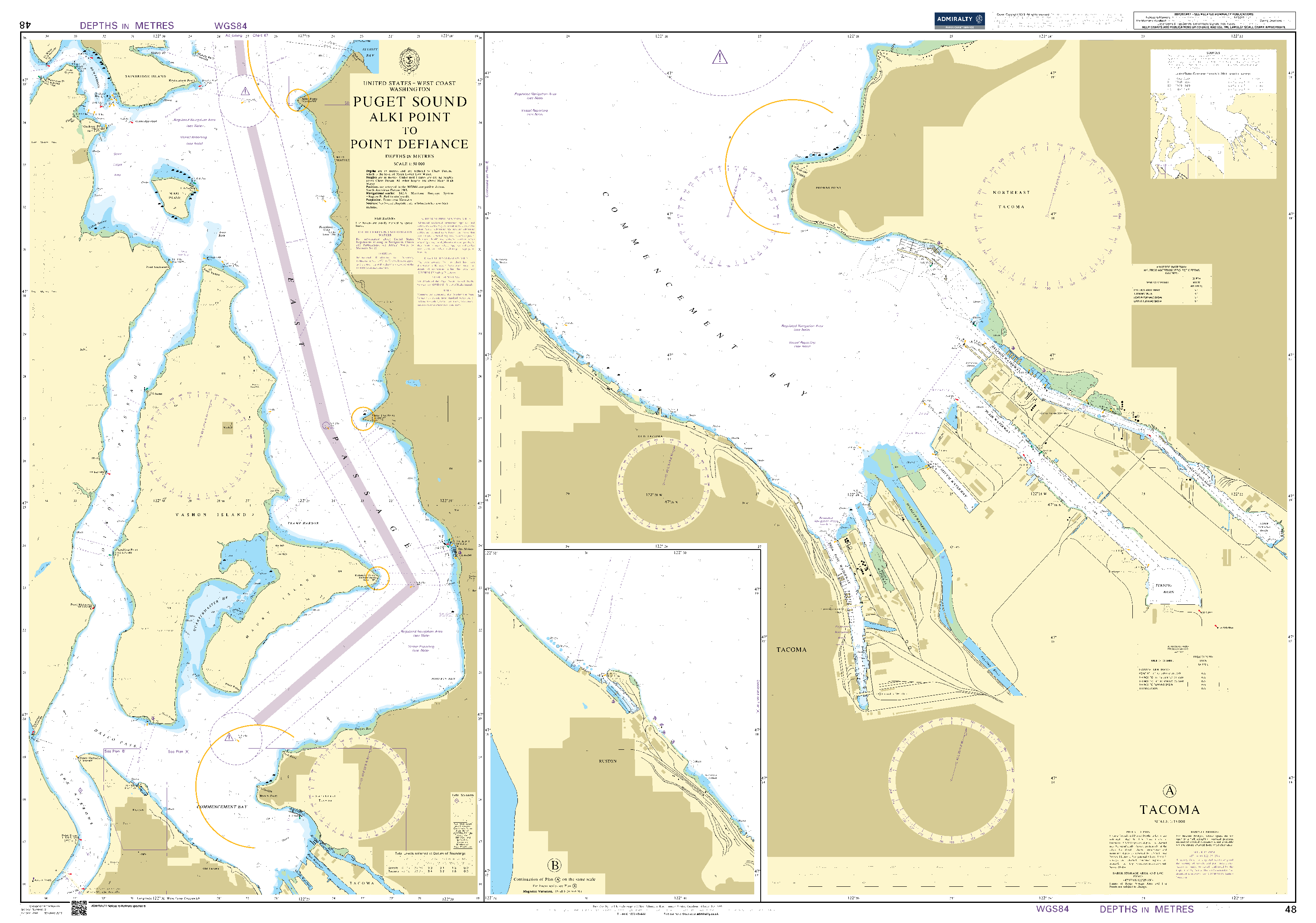 British Admiralty Nautical Chart 48: United States – West Coast, Washington - Puget Sound, Alki Point to Point Defiance