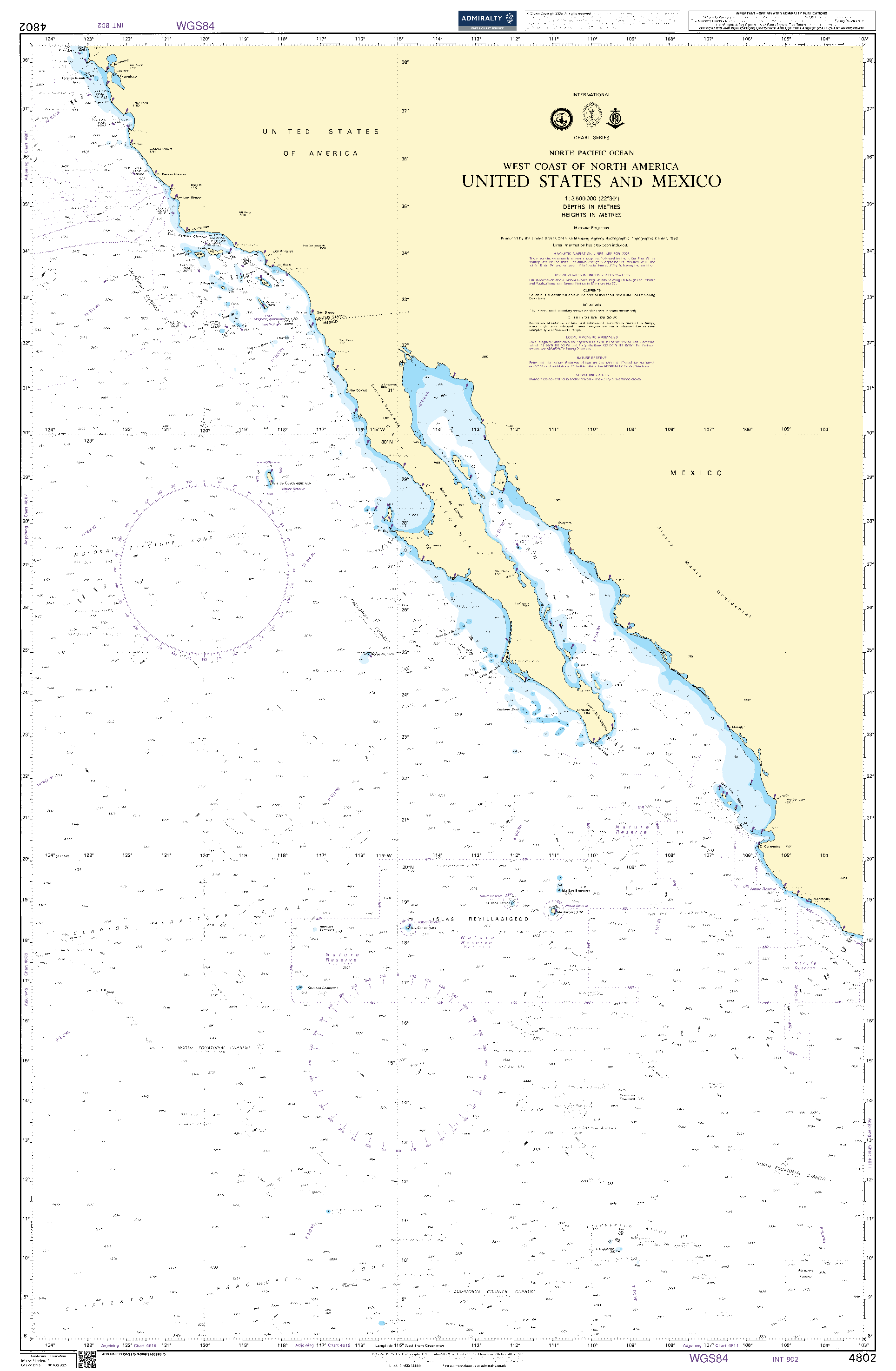 British Admiralty Nautical Chart 4802: United States and Mexico