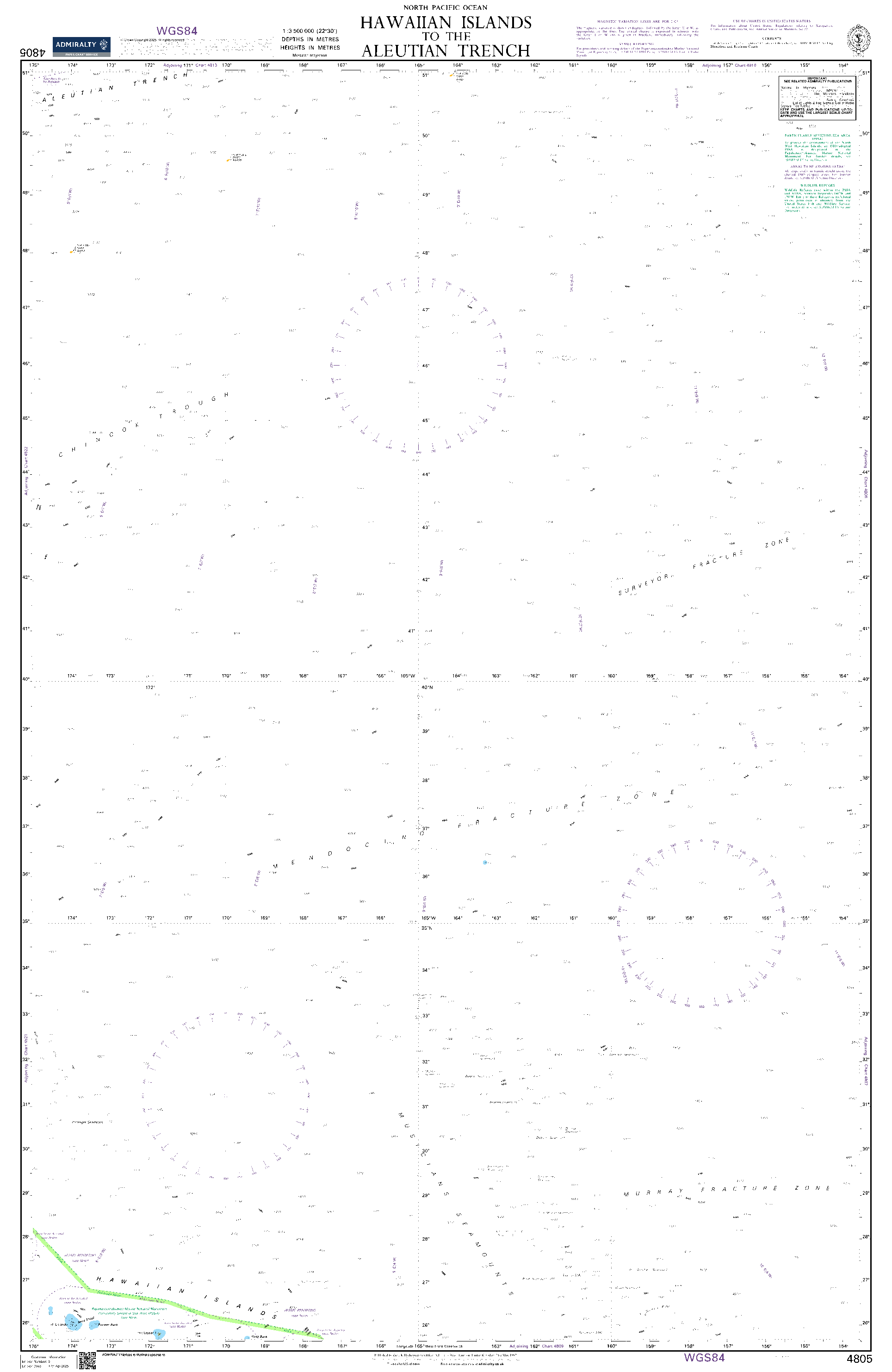 British Admiralty Nautical Chart  4805: Hawaiian Islands to the Aleutian Trench