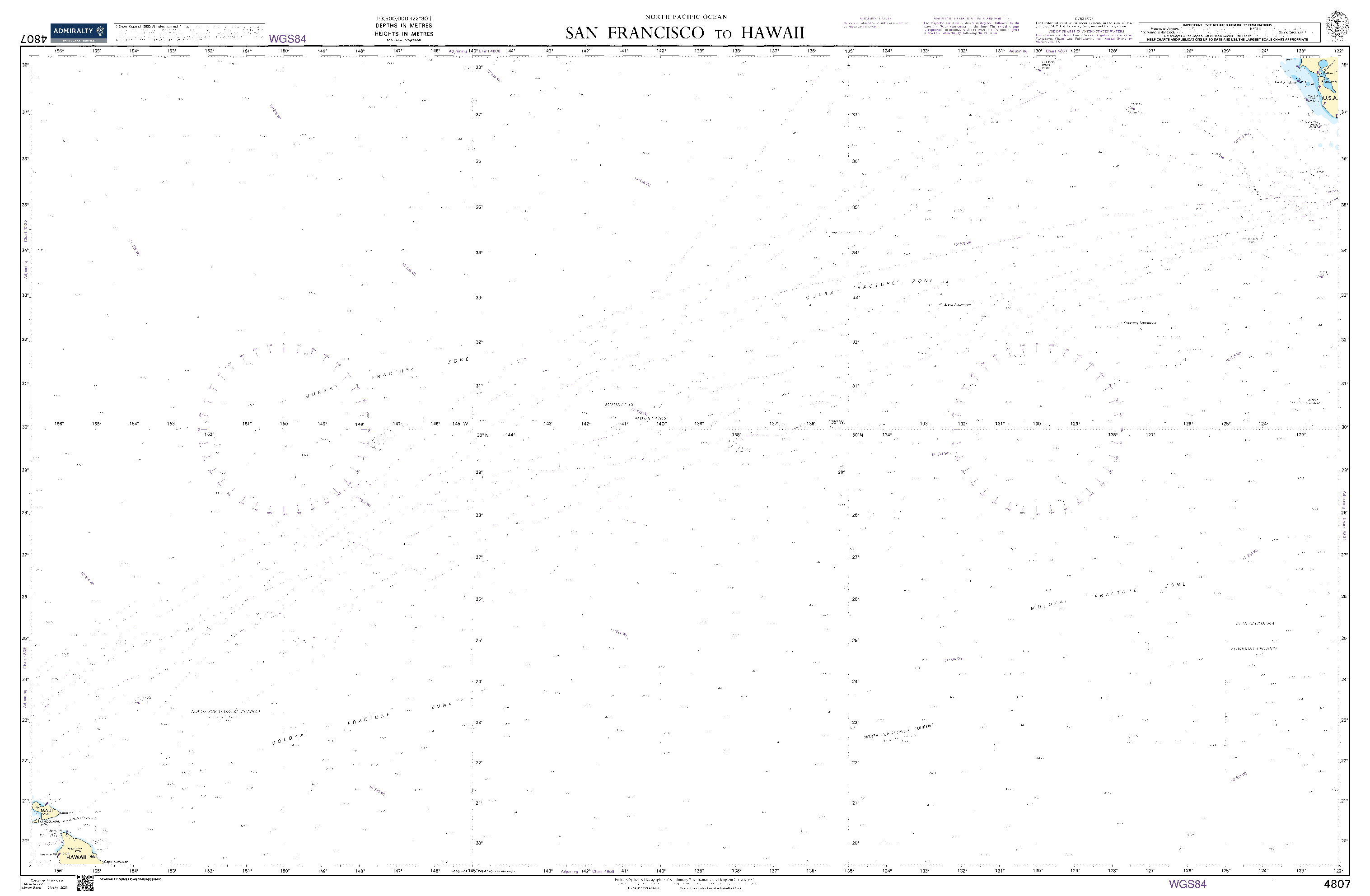 British Admiralty Nautical Chart 4807: San Francisco to Hawaii