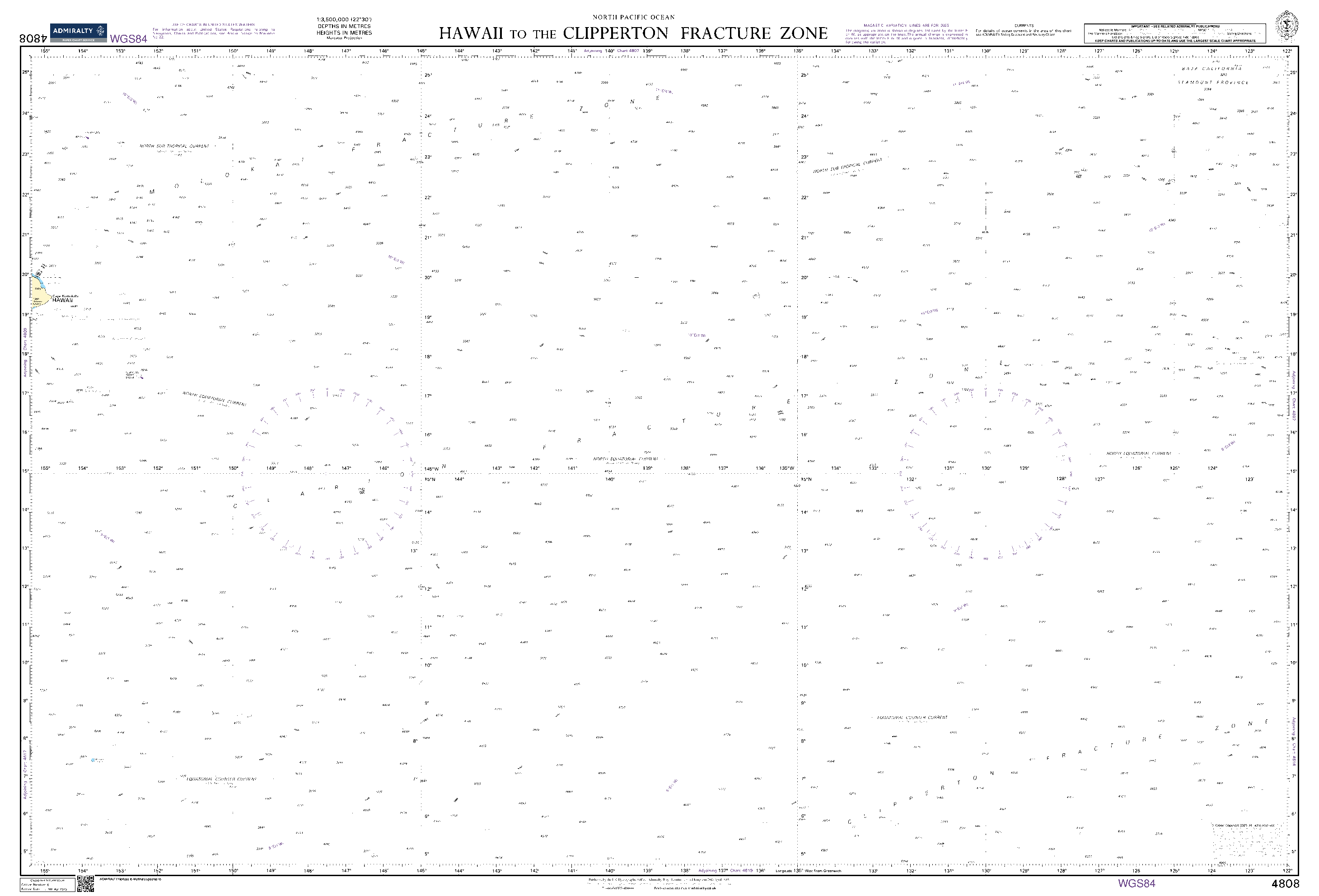 British Admiralty Nautical Chart 4808: Hawaii to the Clipperton Fracture Zone