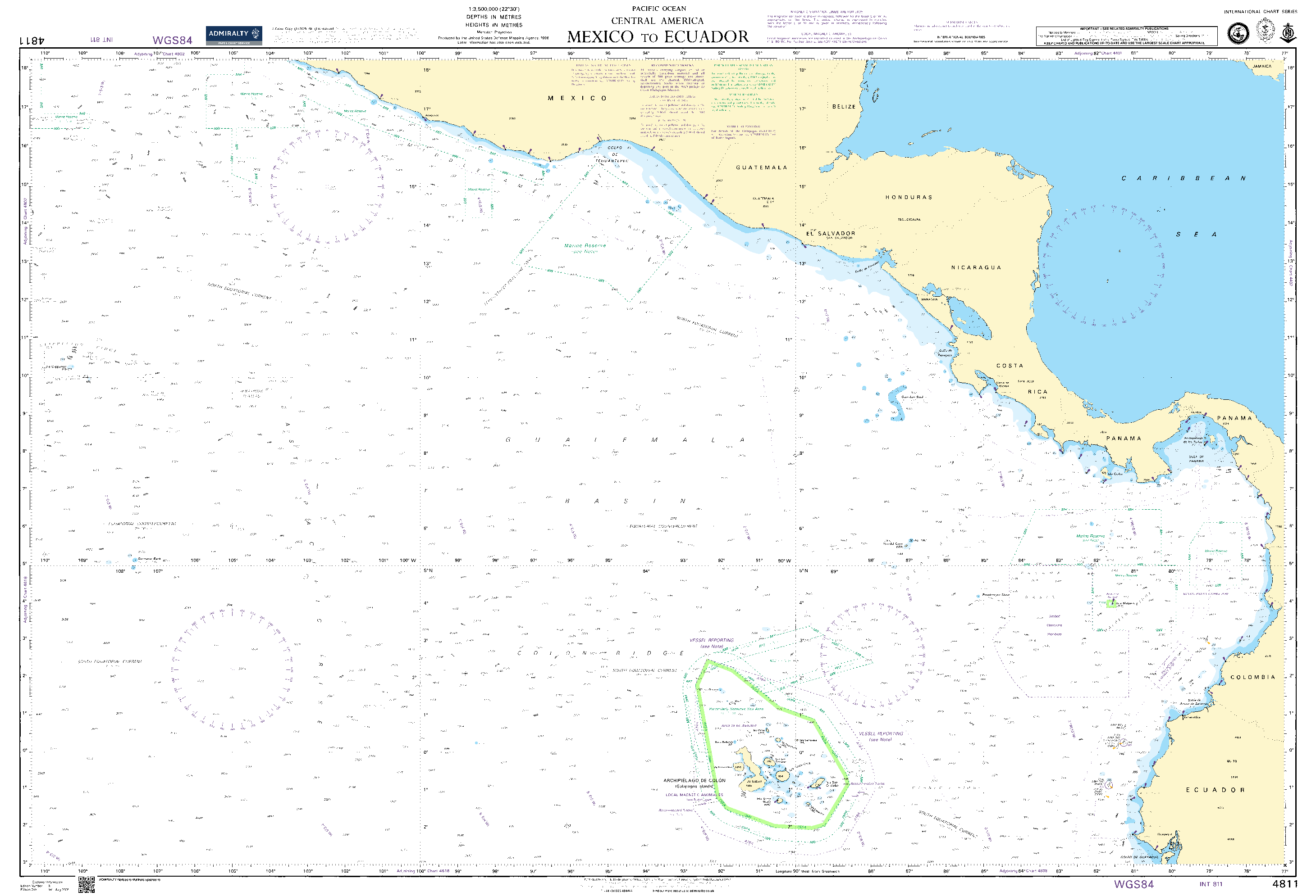 British Admiralty Nautical Chart  4811: Pacific Ocean, Central America, Mexico to Ecuador
