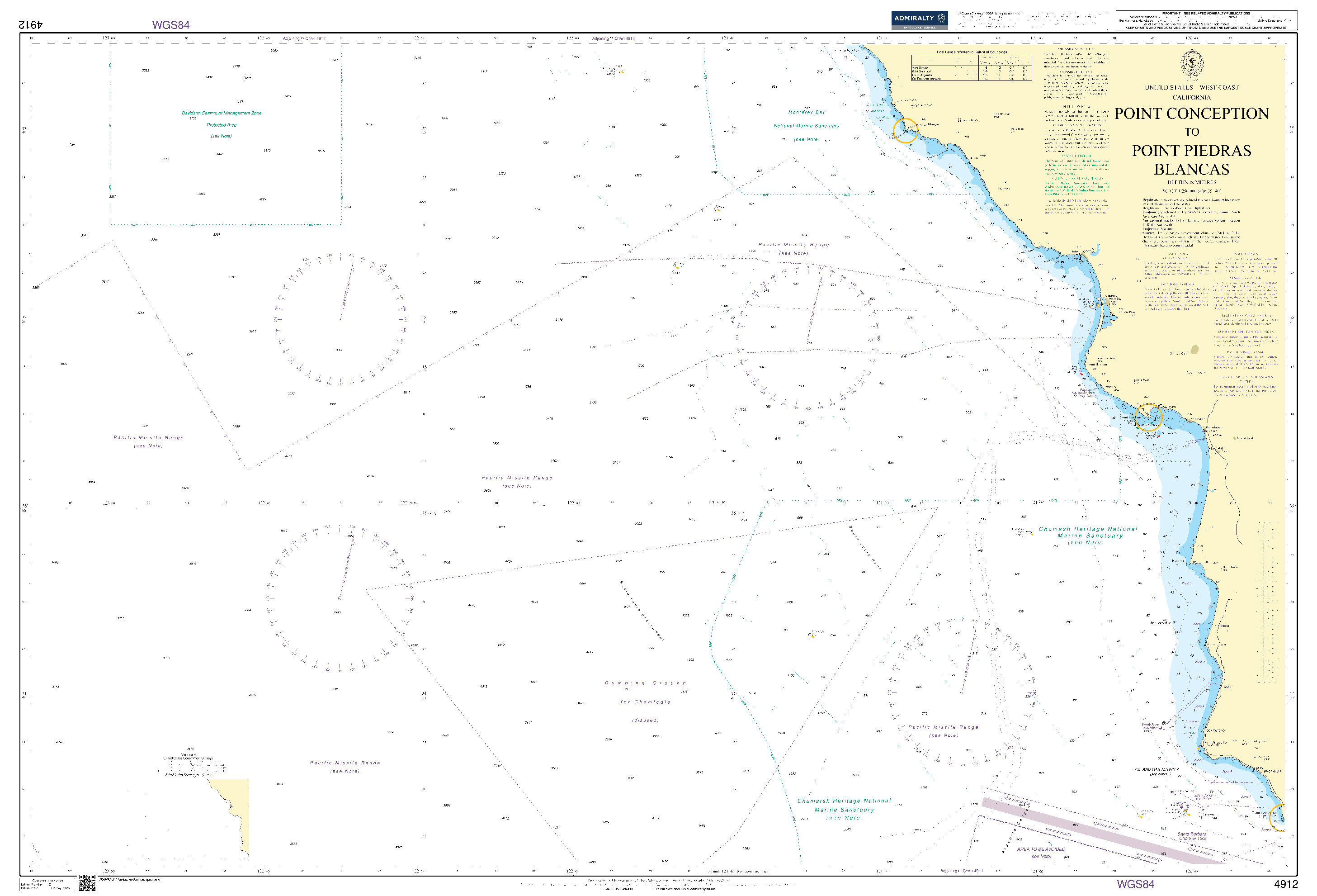 British Admiralty Nautical Chart 4912: United States – West Coast – California, Point Conception to Point Piedras Blancas