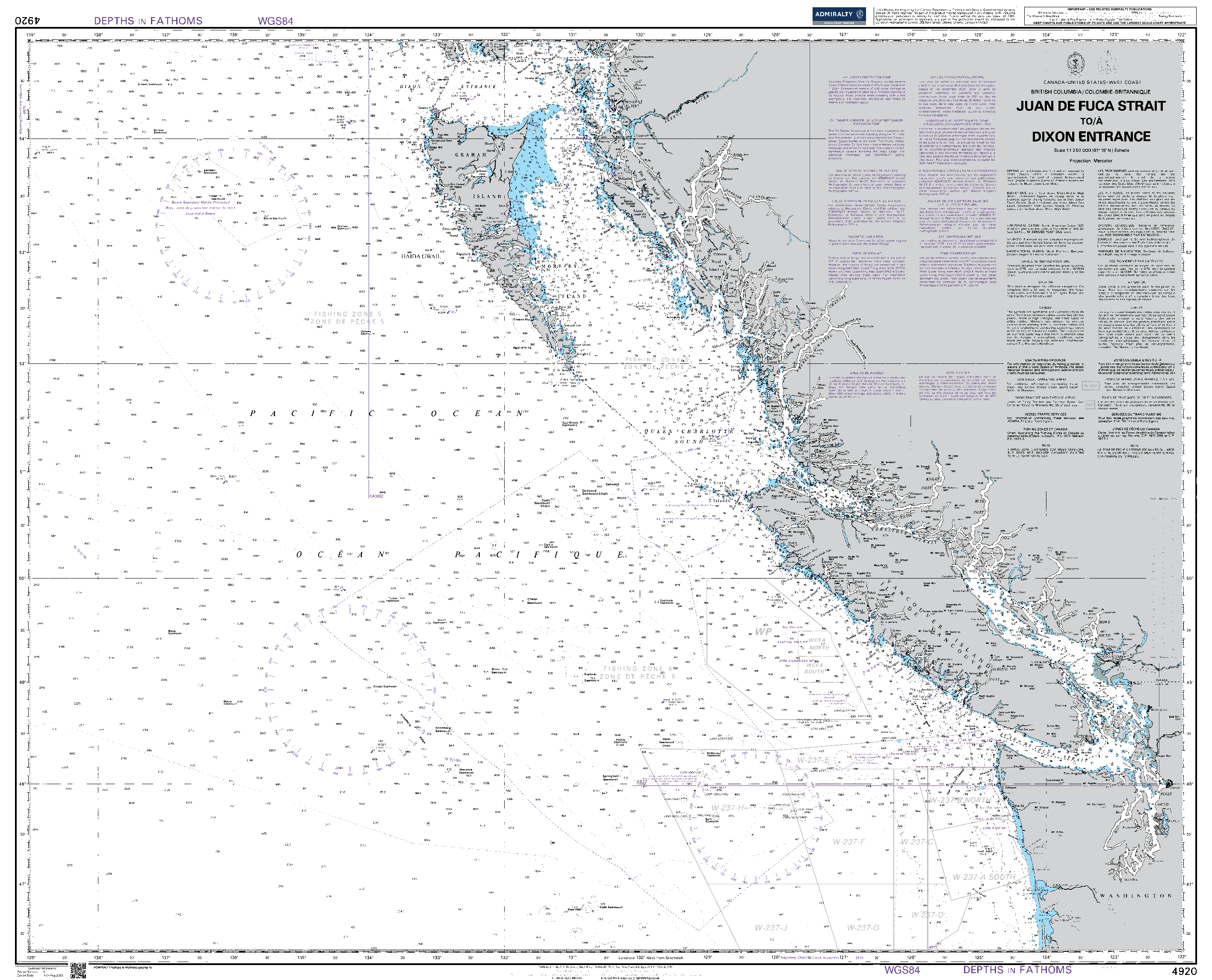 British Admiralty Nautical Chart 4920: Juan de Fuca Strait to / a Dixon Entrance