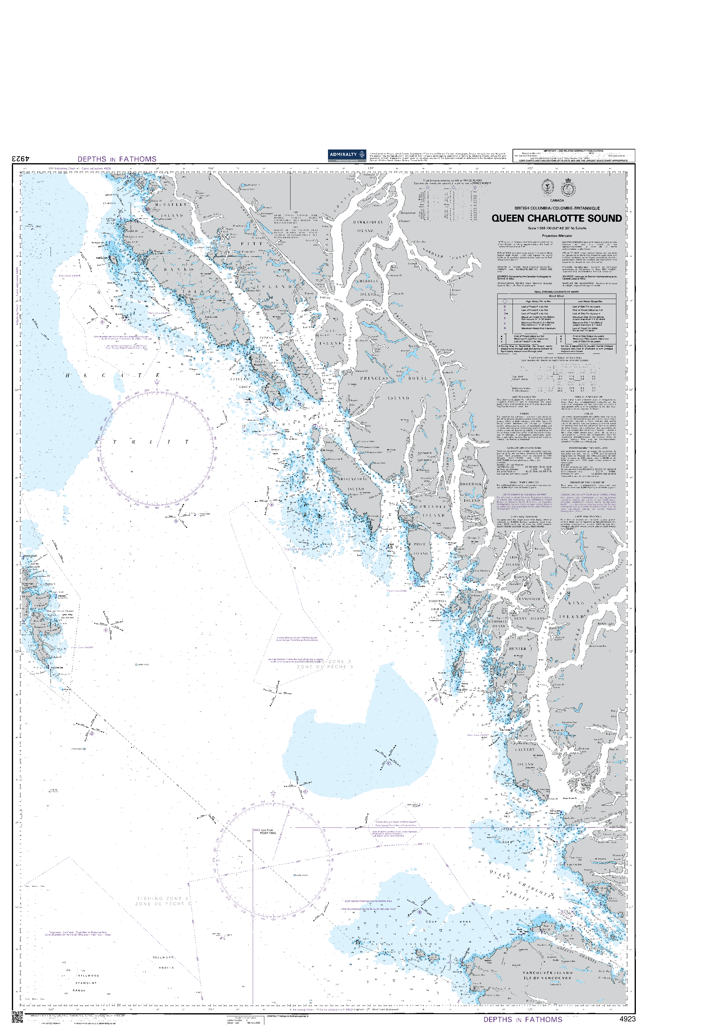 British Admiralty Nautical Chart 4923: Queen Charlotte Sound