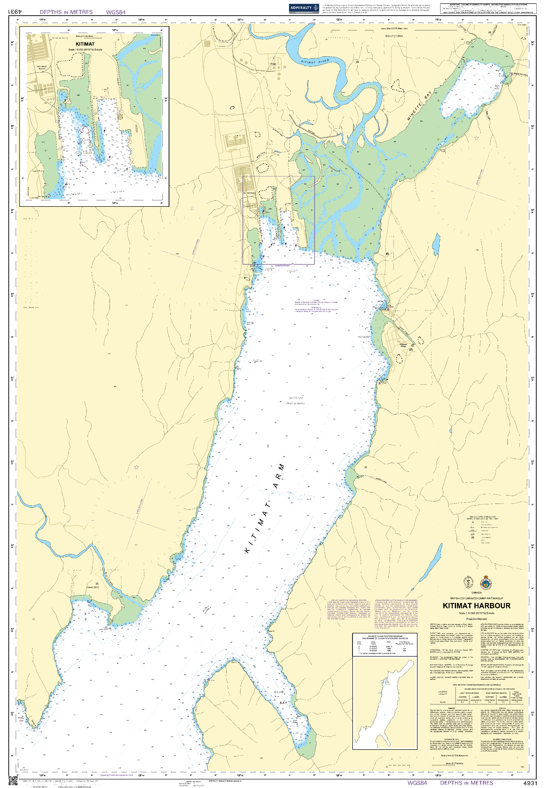 British Admiralty Nautical Chart 4931: Kitimat and Kemano Bay
