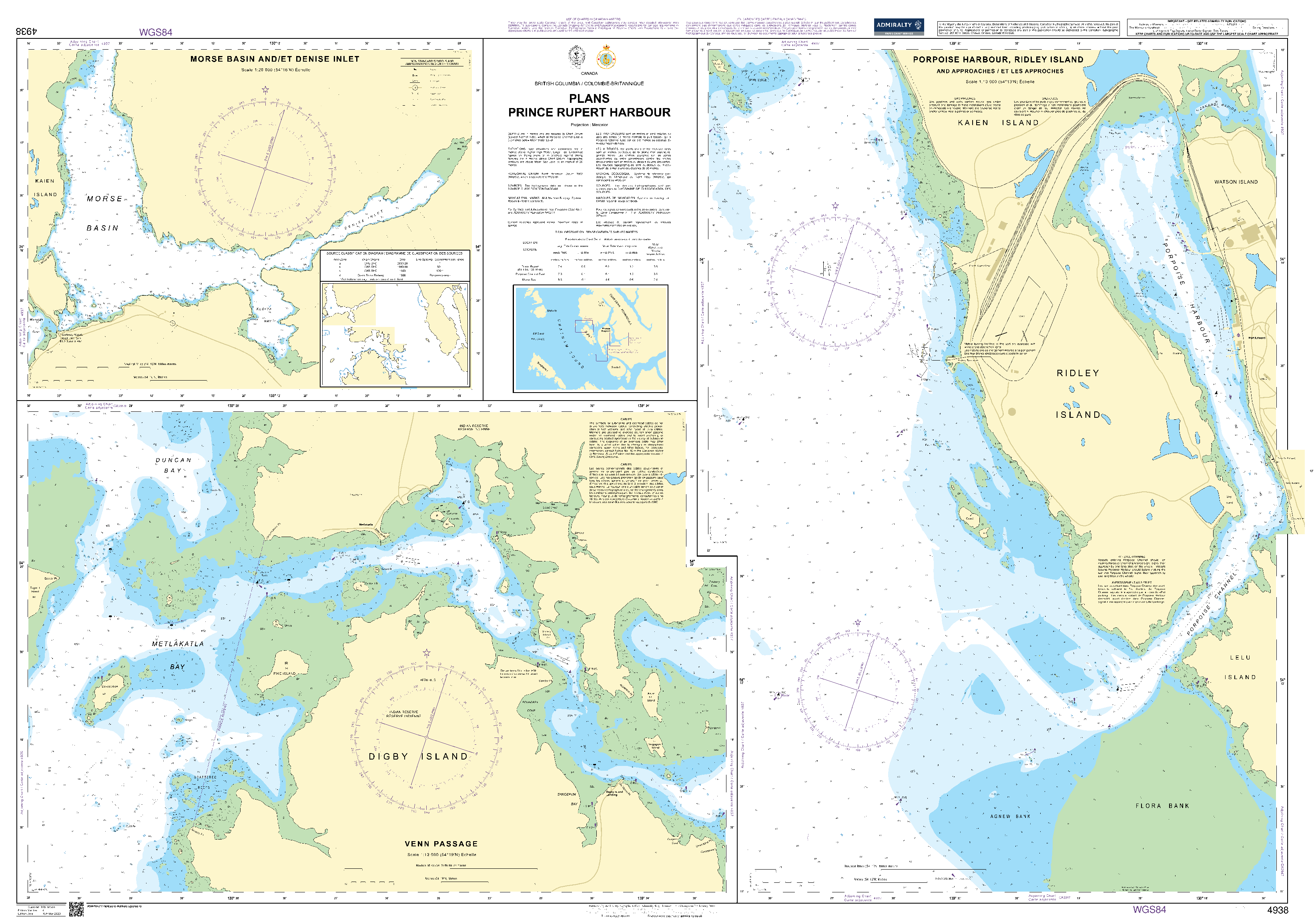 British Admiralty Nautical Chart  4938: Canada - British Columbia/Colombie-Britannique, Plans Prince Rupert Harbour
