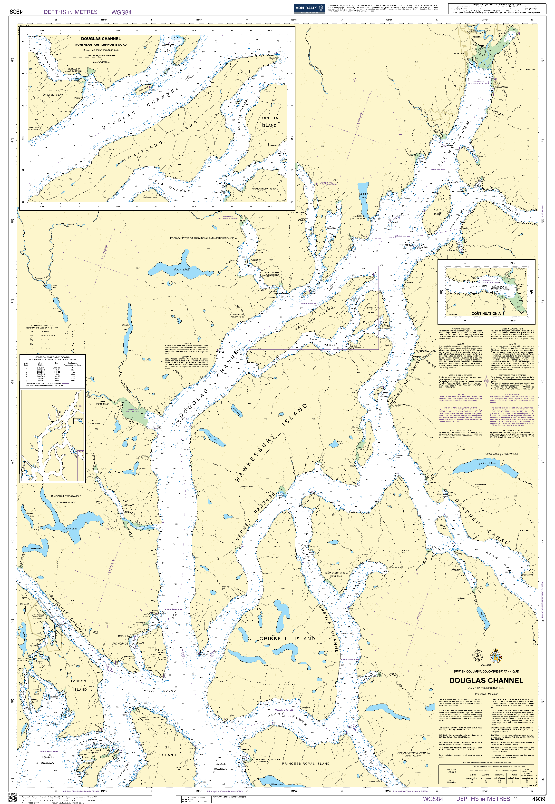 British Admiralty Nautical Chart 4939: Canada - British Columbia/Colombie-Britannique, Douglas Channel