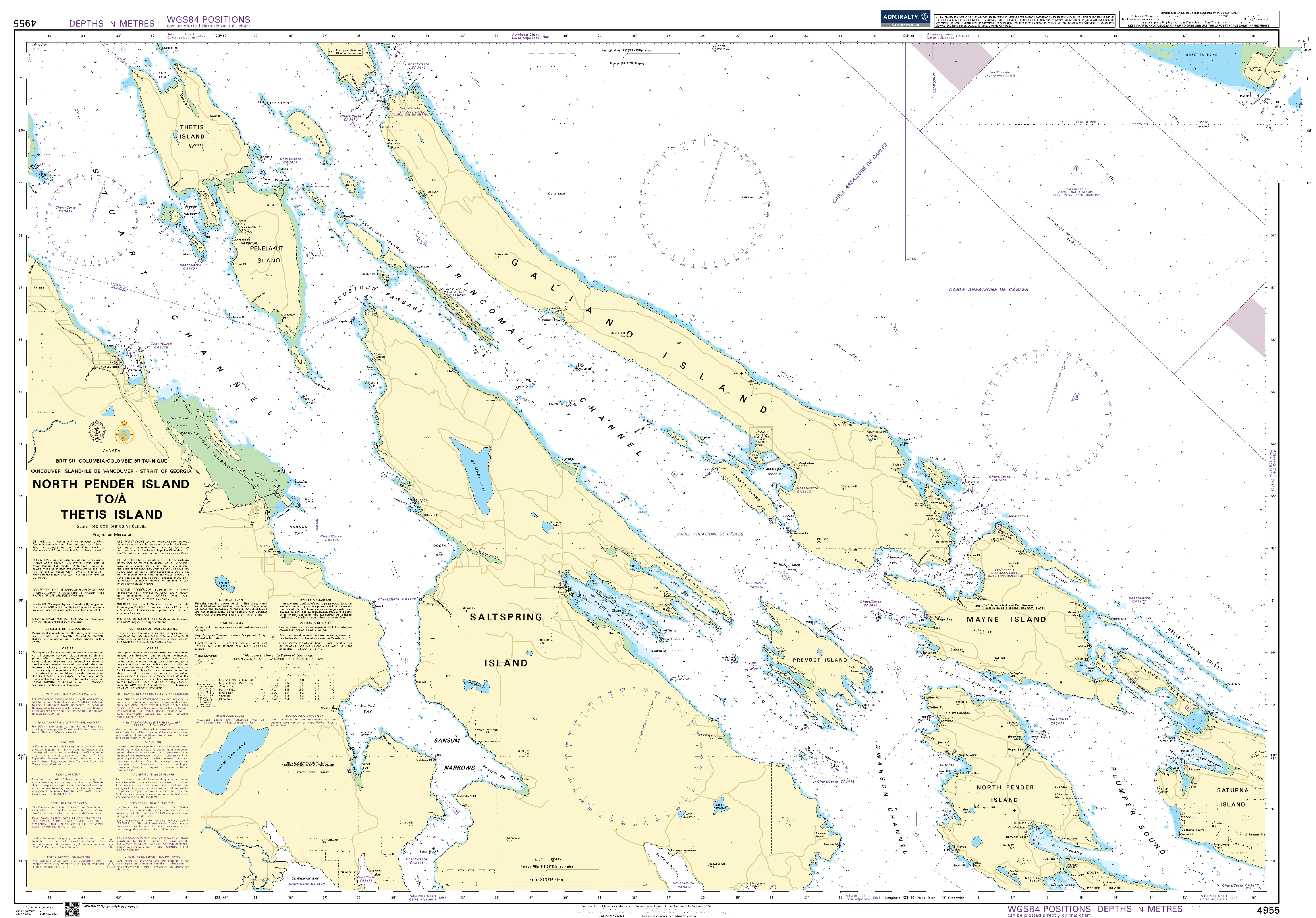 British Admiralty Nautical Chart 4955: North Pender Island to/a Thetis Island