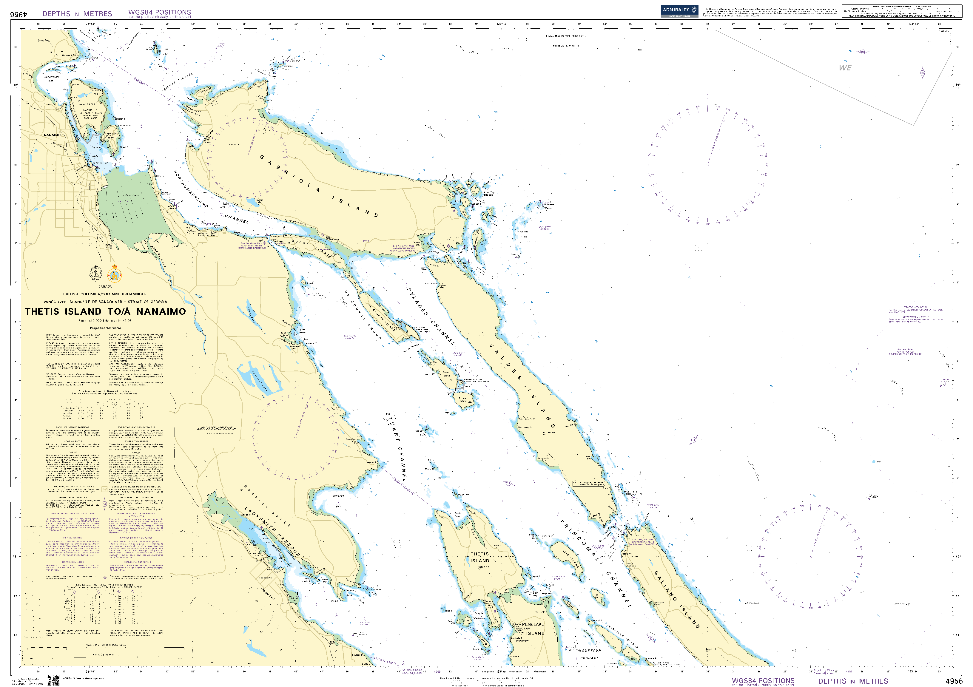 British Admiralty Nautical Chart 4956: Thetis Island to/a Nanaimo