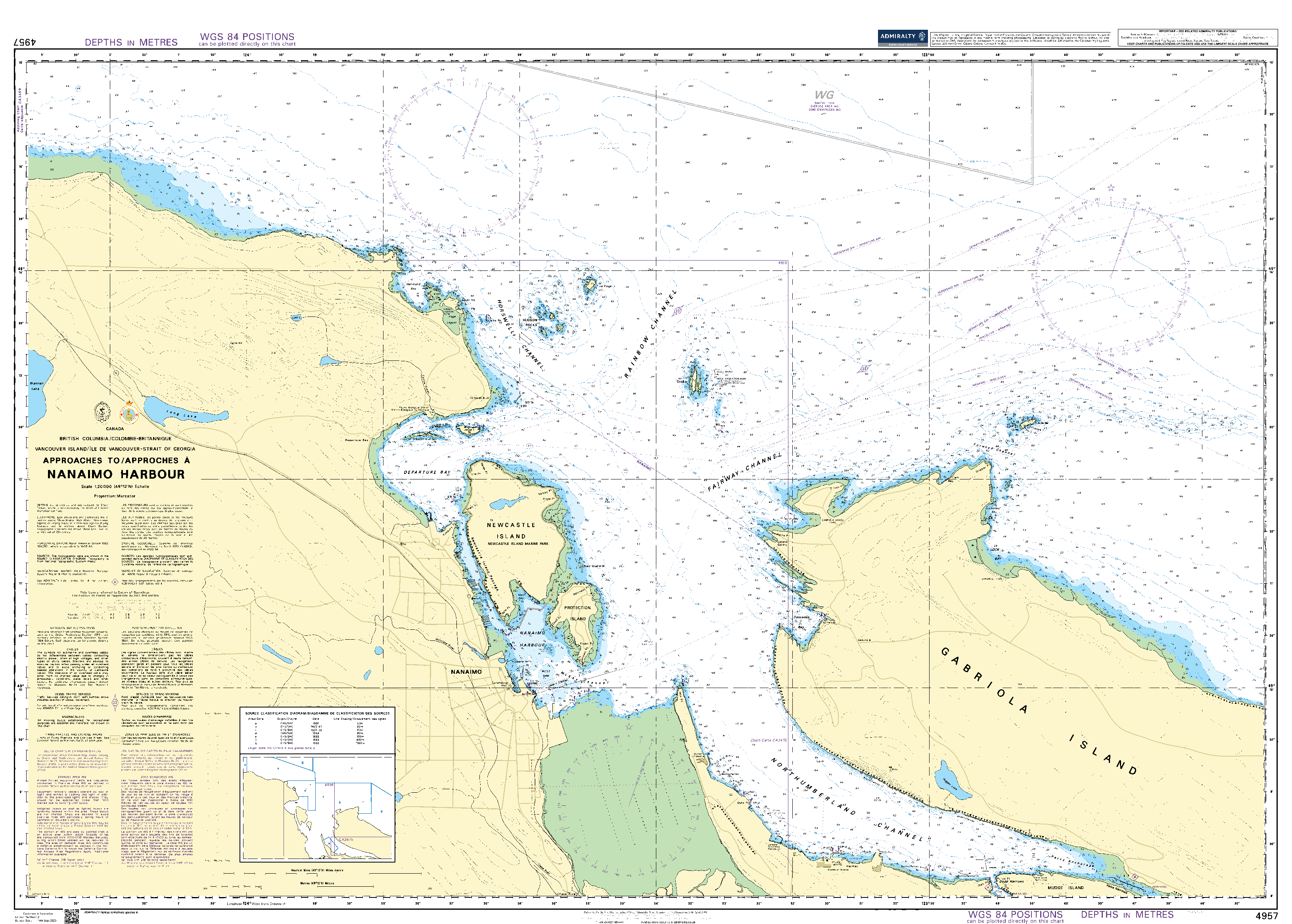 British Admiralty Nautical Chart  4957: Approaches to/Approches a Nanaimo Harbour