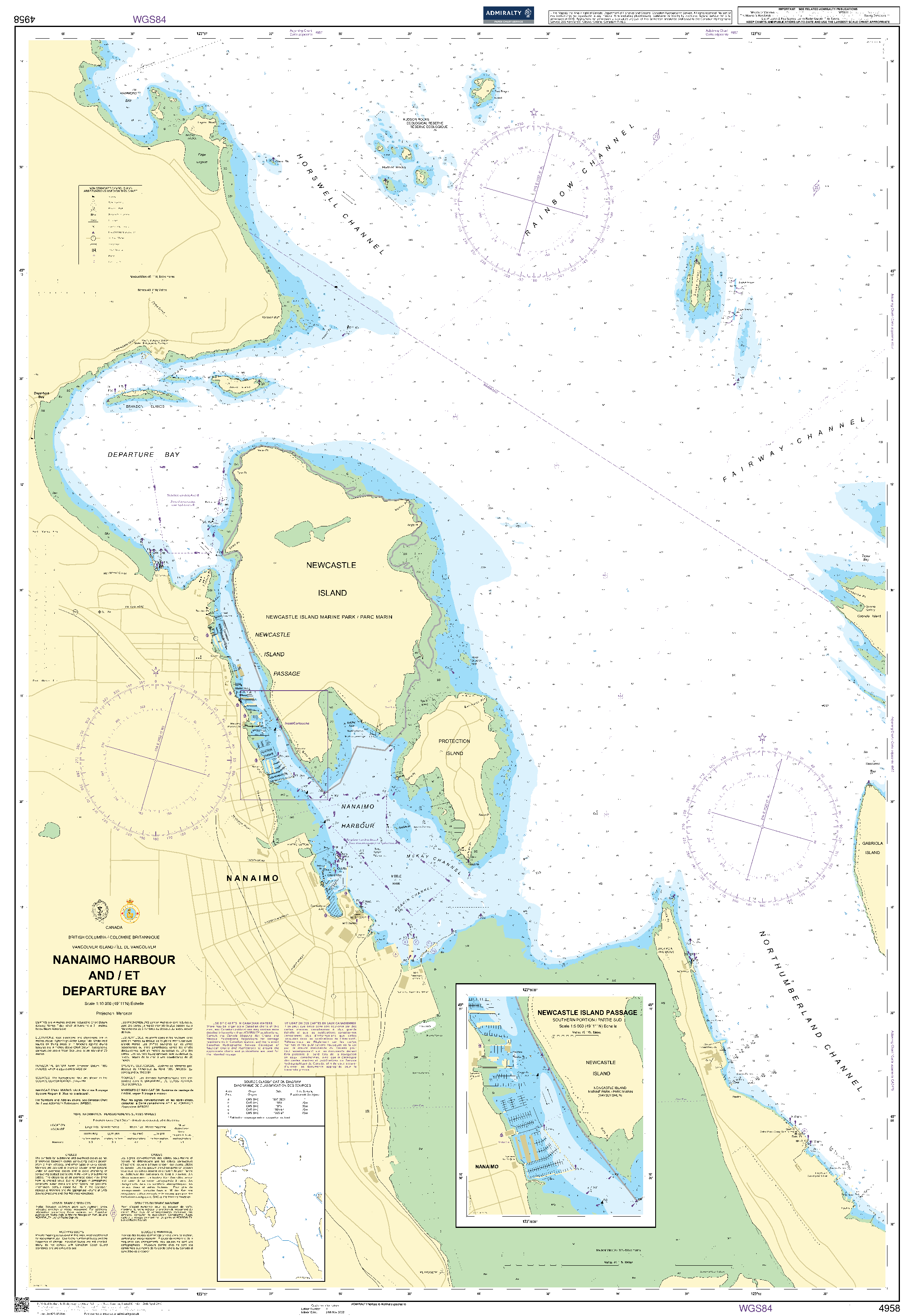 British Admiralty Nautical Chart 4958: Canada, British Columbia/Colombie-Britannique, Vancouver Island/Île de Vancouver, Nanaimo Harbour and/et Departure Bay