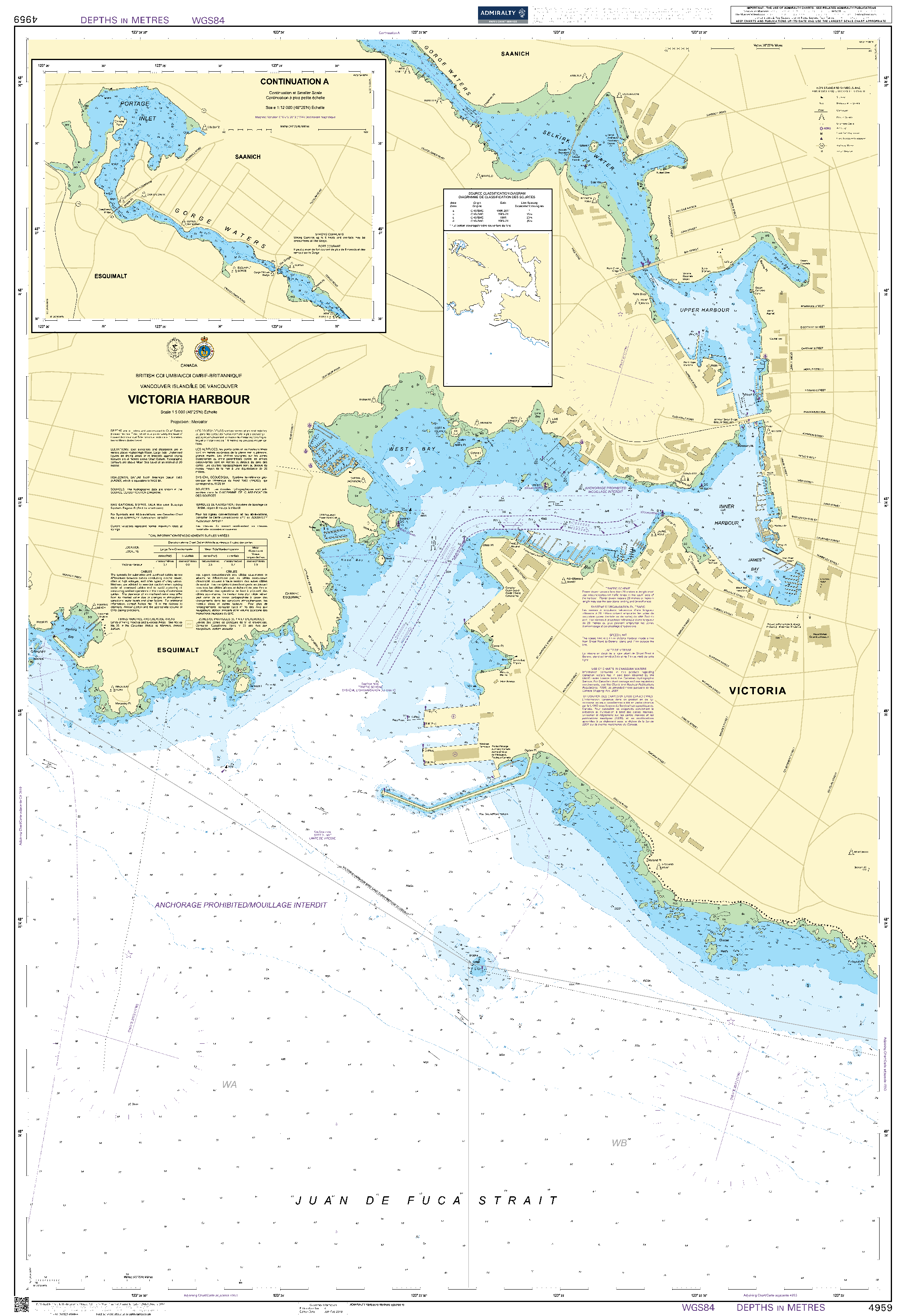 British Admiralty Nautical Chart 4959: British Columbia/Colombie-Britannique, Vancouver Island/Île de Vancouver, Victoria Harbour